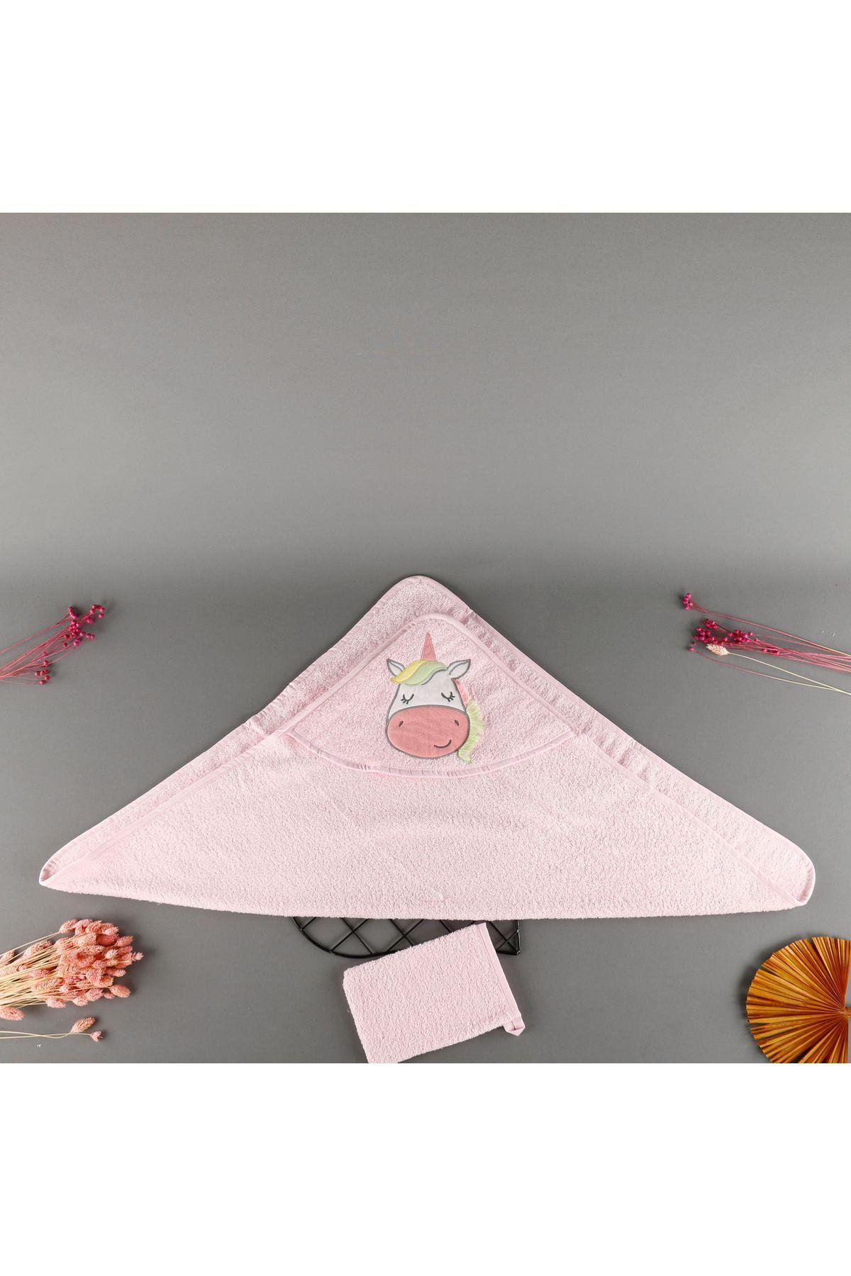 Dokuma Kapşonlu Unicorn 2'Li Bebek Çocuk Havlu Set 75*75