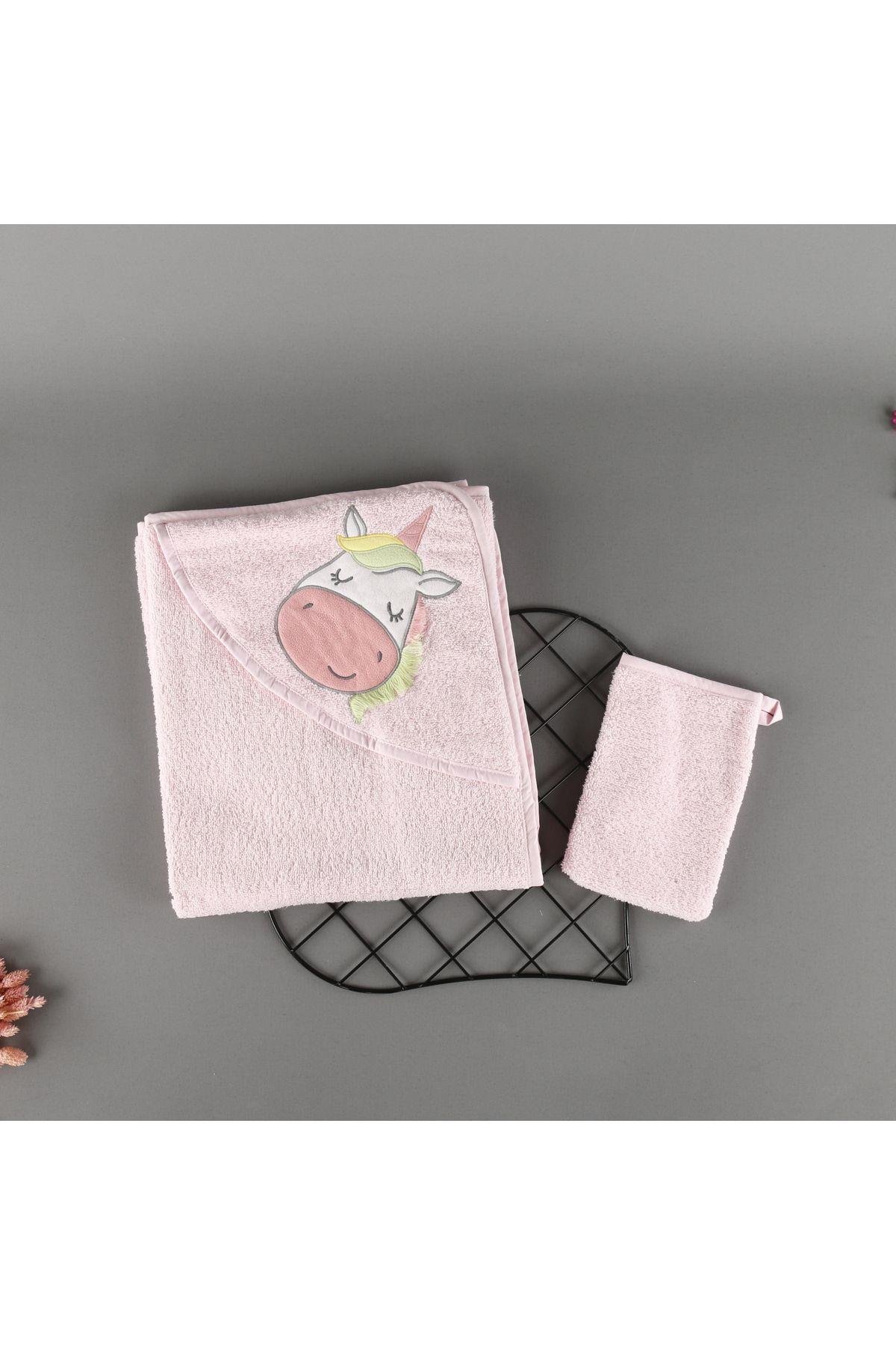 Dokuma Kapşonlu Unicorn 2'Li Bebek Çocuk Havlu Set 75*75