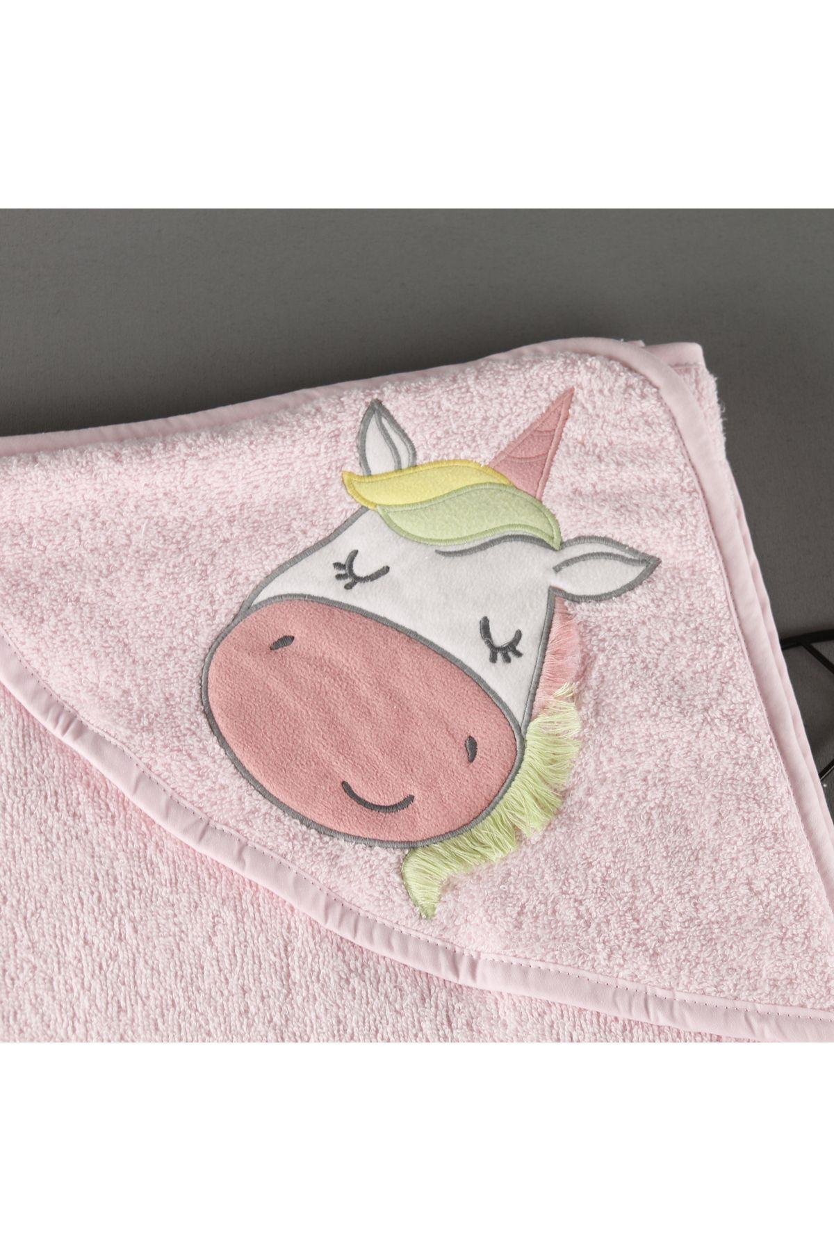 Dokuma Kapşonlu Unicorn 2'Li Bebek Çocuk Havlu Set 75*75