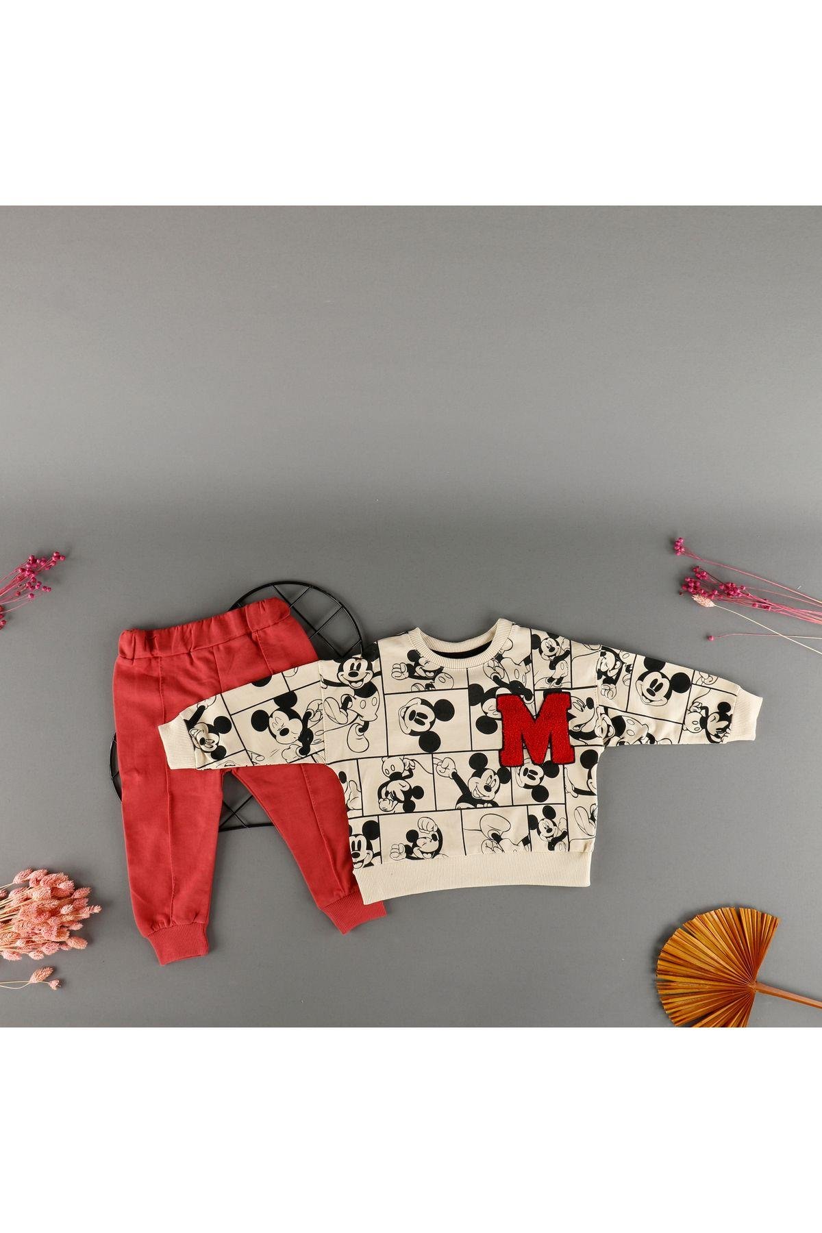 Fare Baskı Detaylı Bebek Çocuk 2'Li Unisex Takım