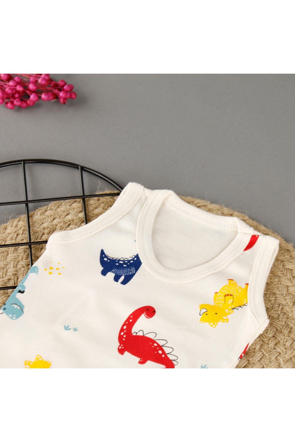 Kolay Giyilebilir Dino Desenli Erkek Çıtçıtlı Badi