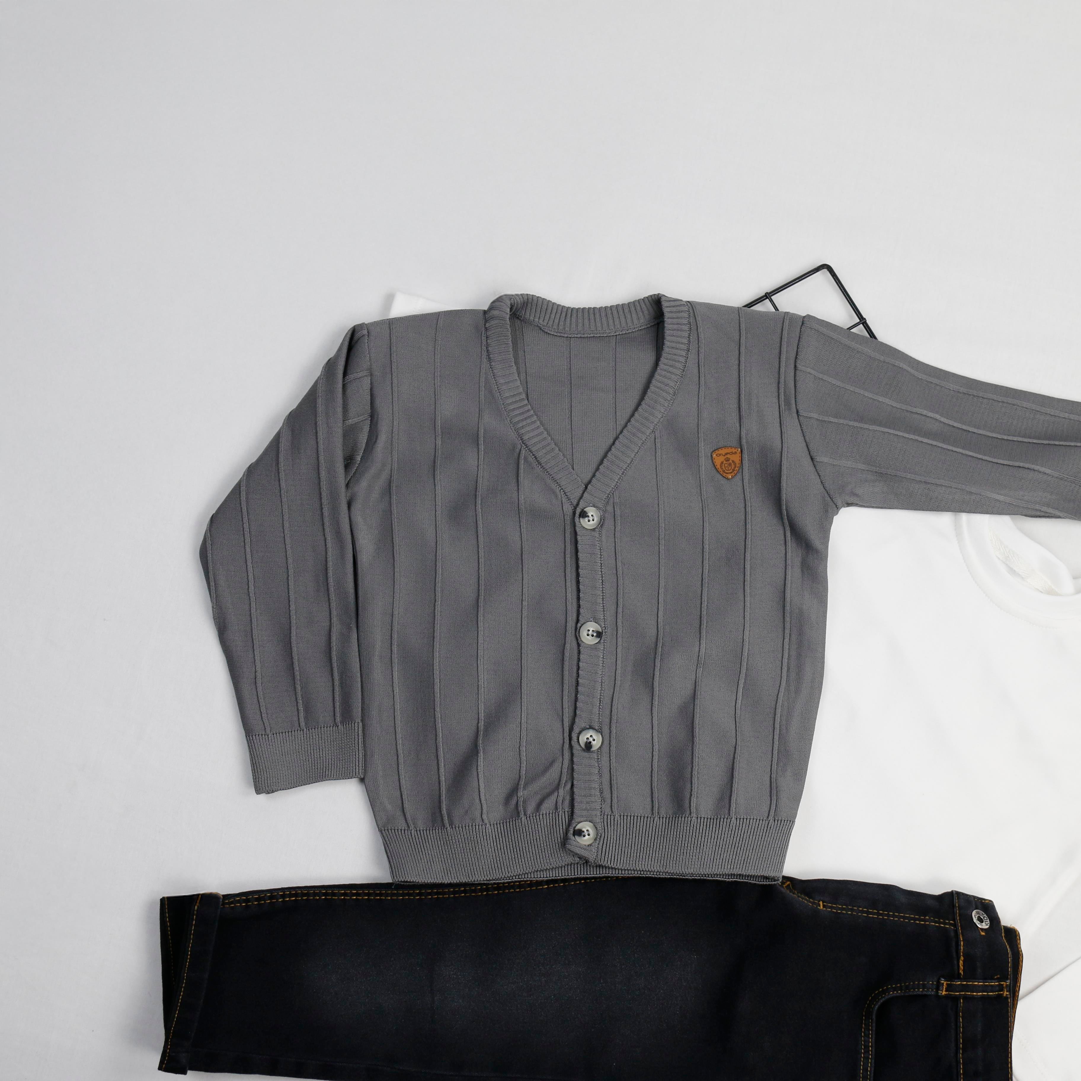 Triko Hırkalı Sweatshirt'Lü 3'Lü Erkek Çocuk Takım