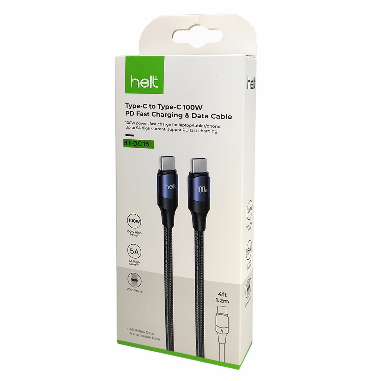 Helt HT-DC15 100W PD İp Örgü 120 Cm Type-C To Type-C Şarj ve Data Kablosu NT-31293