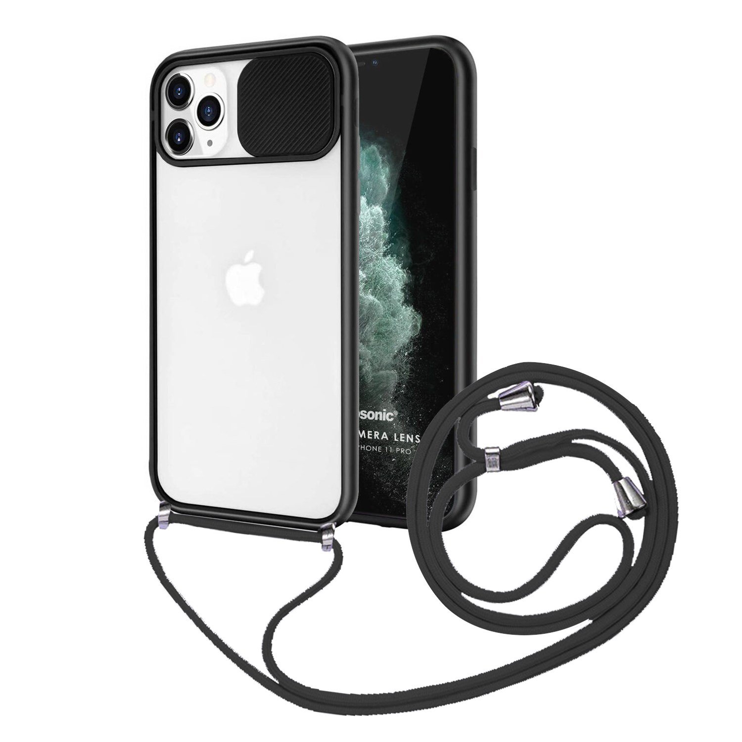 Nettech Apple iPhone 11 Pro Max Uyumlu İpli Kızaklı Buzlu Arka Koruma Kılıf NT-85007
