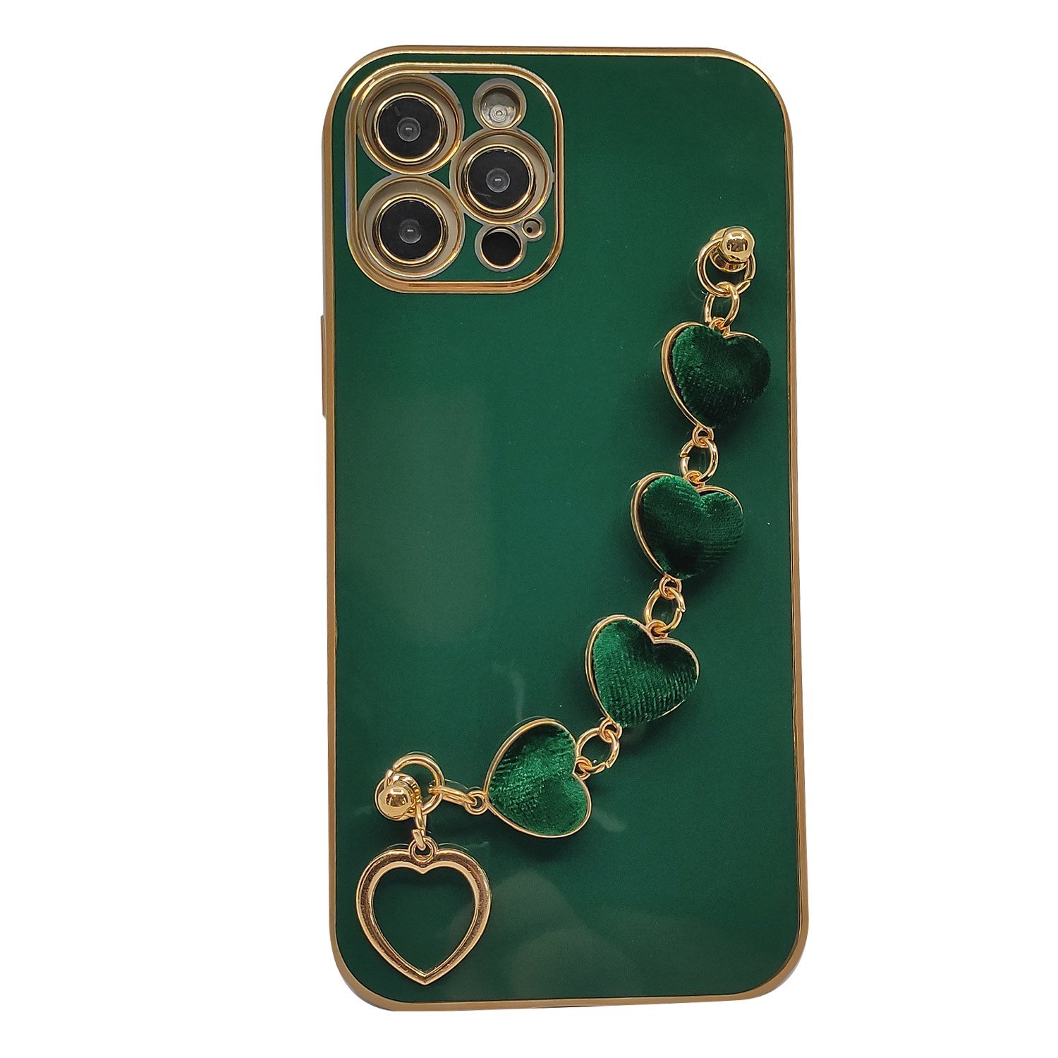 Nettech Apple iPhone 12 Pro Max Uyumlu Lüx Kalp Zincir Arka Koruma Kılıf NT-94804
