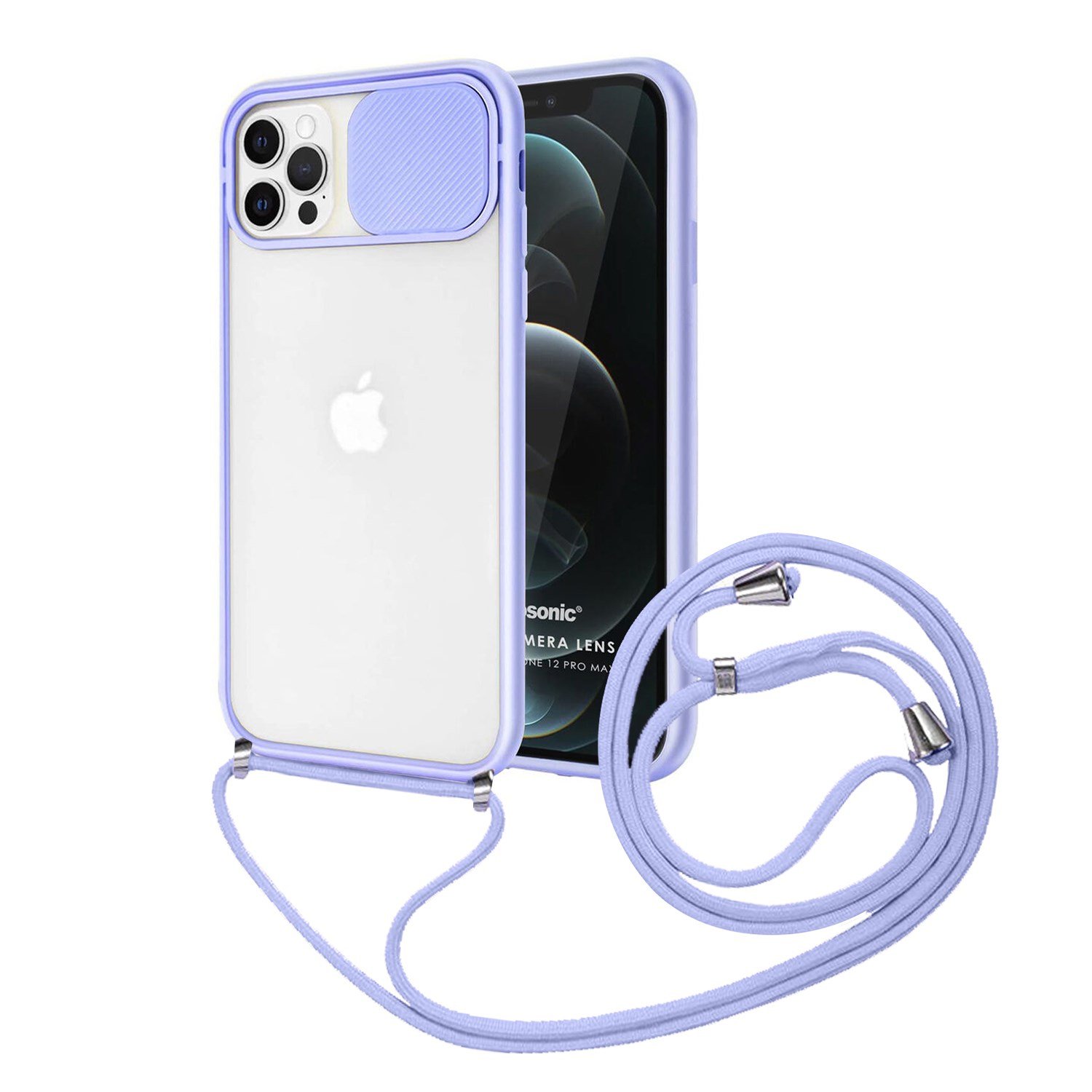 Nettech Apple iPhone 12 Pro Uyumlu İpli Kızaklı Buzlu Arka Koruma Kılıf NT-85011