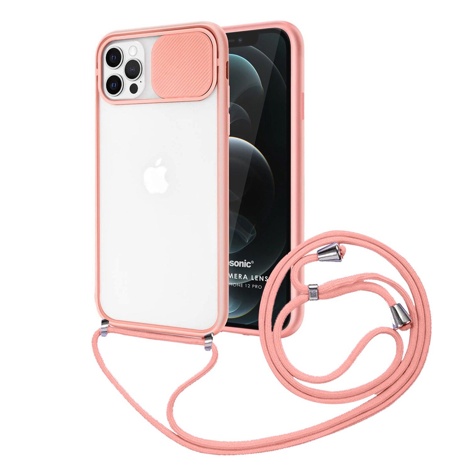Nettech Apple iPhone 12 Pro Uyumlu İpli Kızaklı Buzlu Arka Koruma Kılıf NT-85011