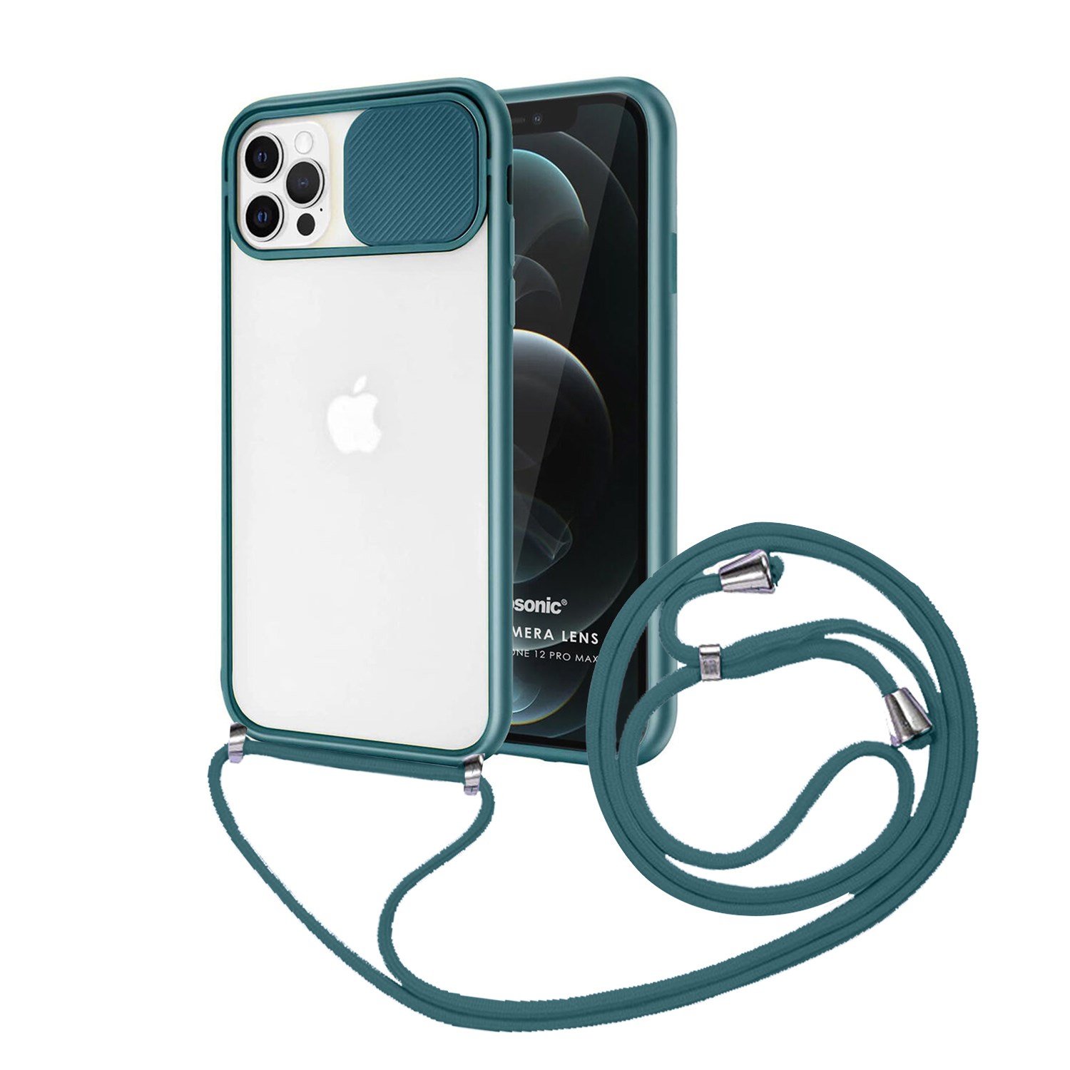 Nettech Apple iPhone 12 Pro Uyumlu İpli Kızaklı Buzlu Arka Koruma Kılıf NT-85011