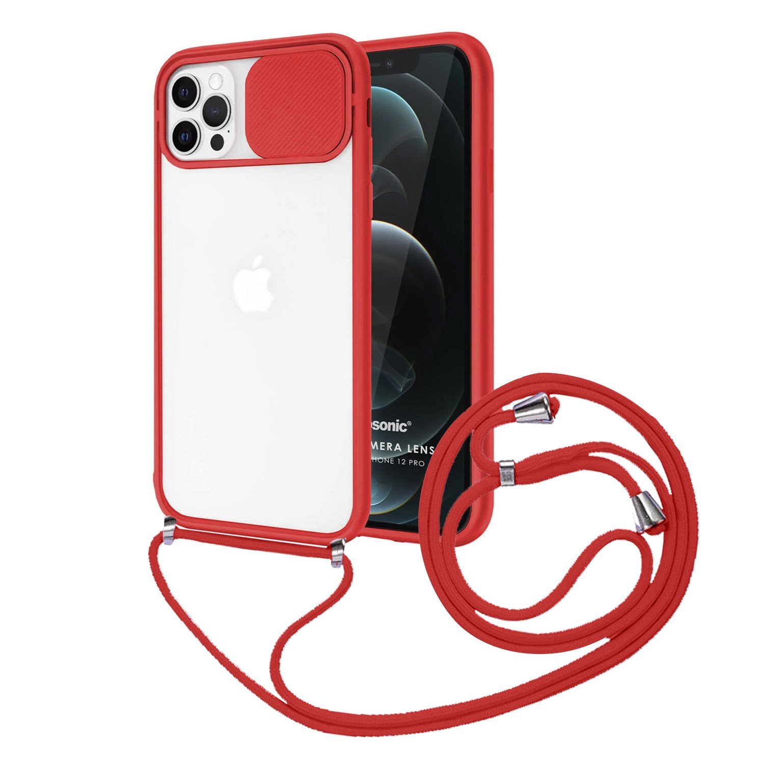 Nettech Apple iPhone 12 Pro Uyumlu İpli Kızaklı Buzlu Arka Koruma Kılıf NT-85011