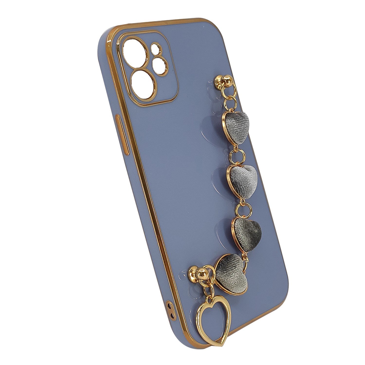 Nettech Apple iPhone 12 Uyumlu Lüx Kalp Zincir Arka Koruma Kılıf NT-94812