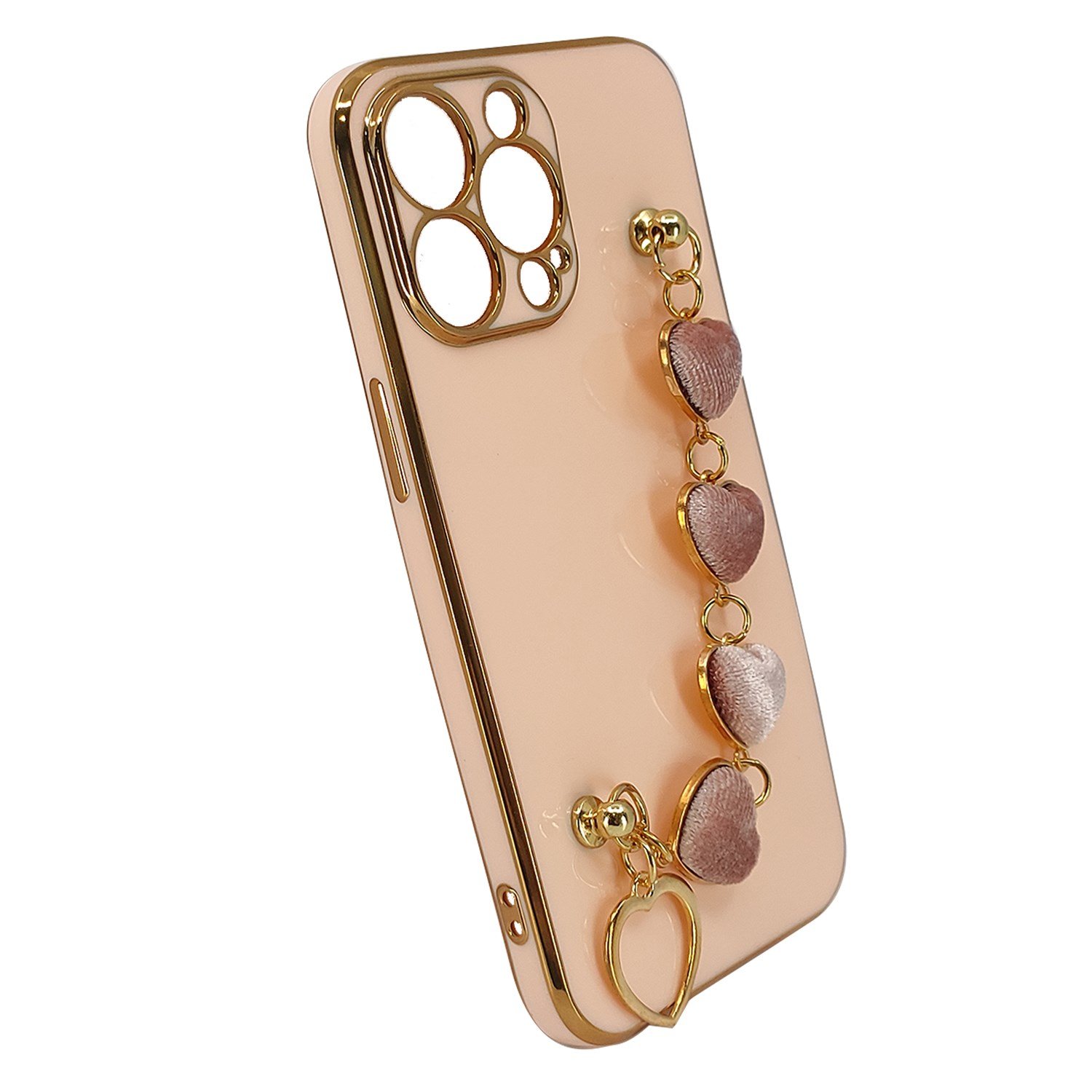 Nettech Apple iPhone 13 Pro Uyumlu Lüx Kalp Zincir Arka Koruma Kılıf NT-94818