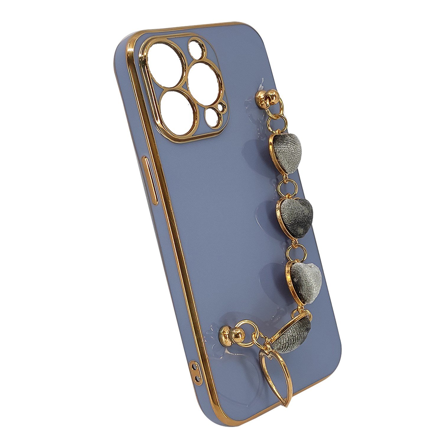 Nettech Apple iPhone 13 Pro Uyumlu Lüx Kalp Zincir Arka Koruma Kılıf NT-94818
