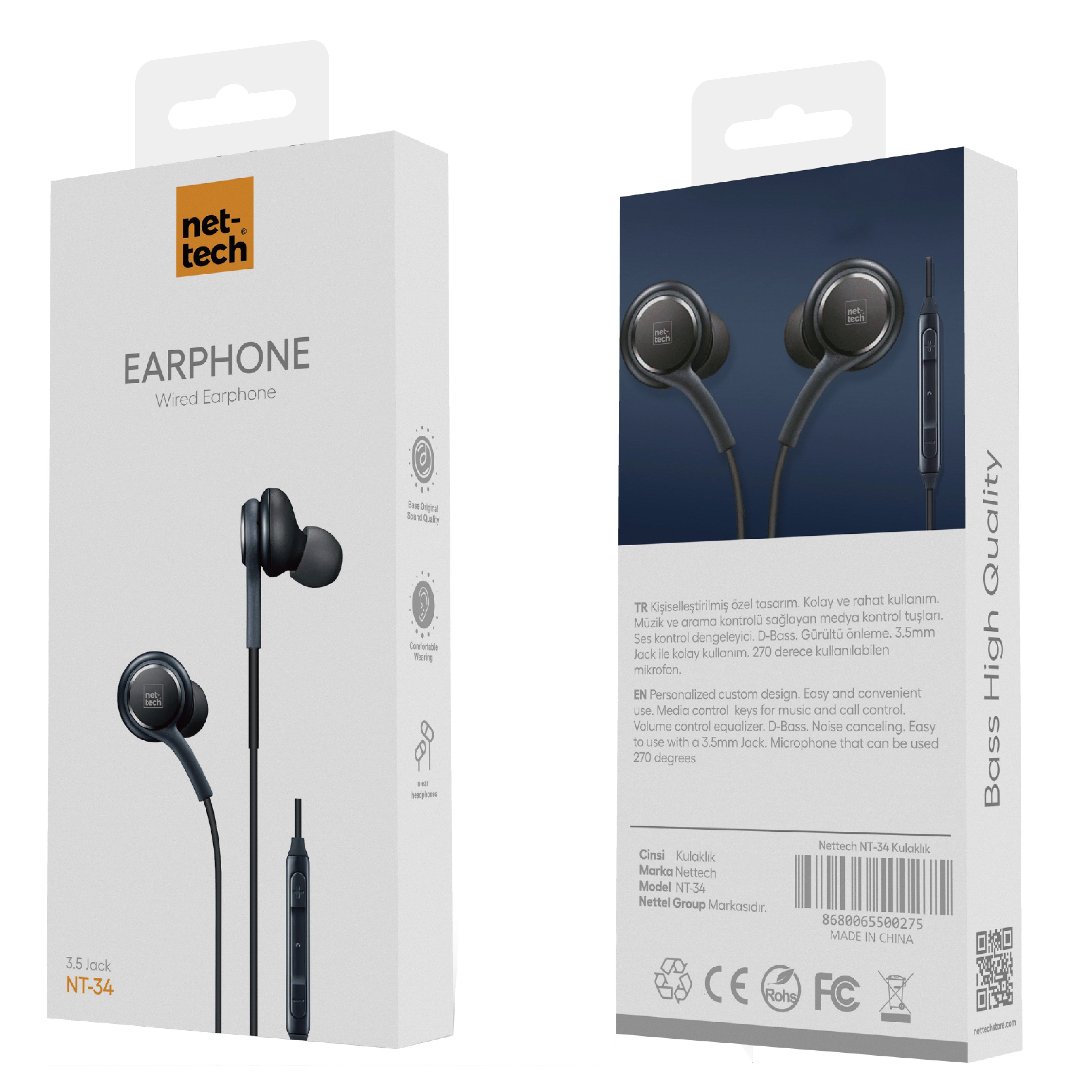 Nettech NT-34 3.5 Jack Girişli Kulak İçi Kulaklık NT-19812