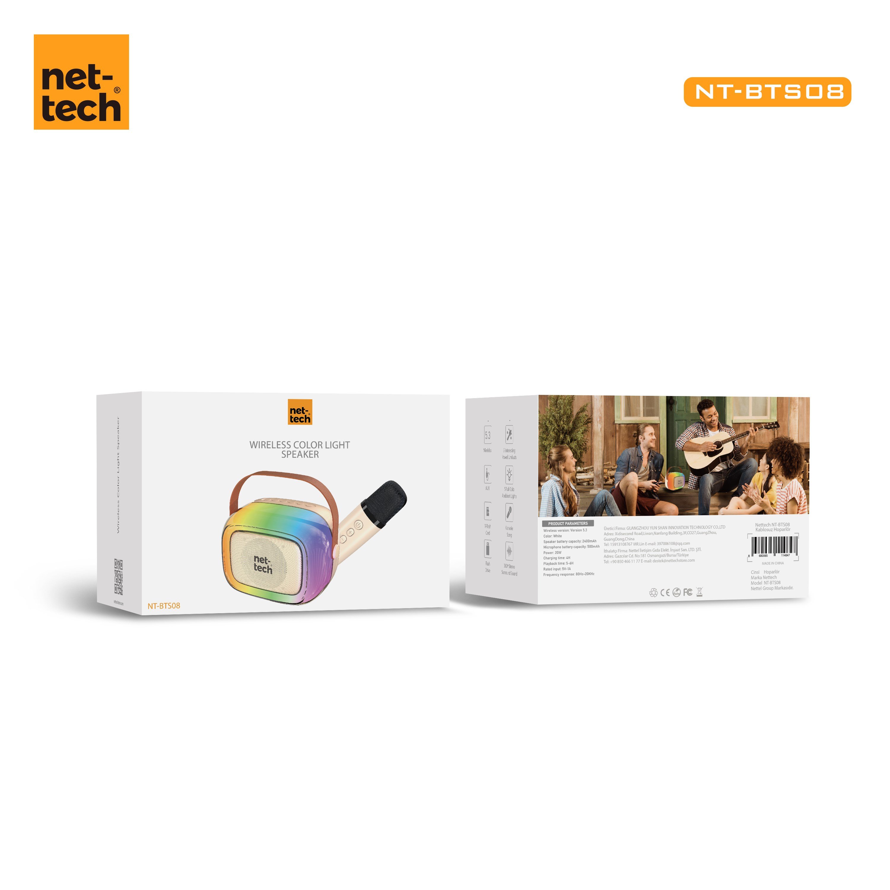 Nettech NT-BTS08 Rgb Karaoke Box Kablosuz Hoparlör - Speaker NT-BTS08