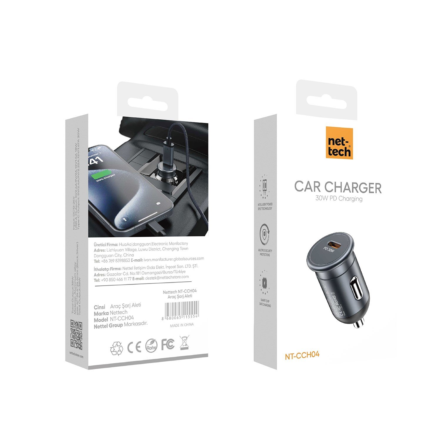 Nettech NT-CCH04 Type-C Pd 30W 1 Çıkışlı Araç Şarj Aleti NT-CCH04