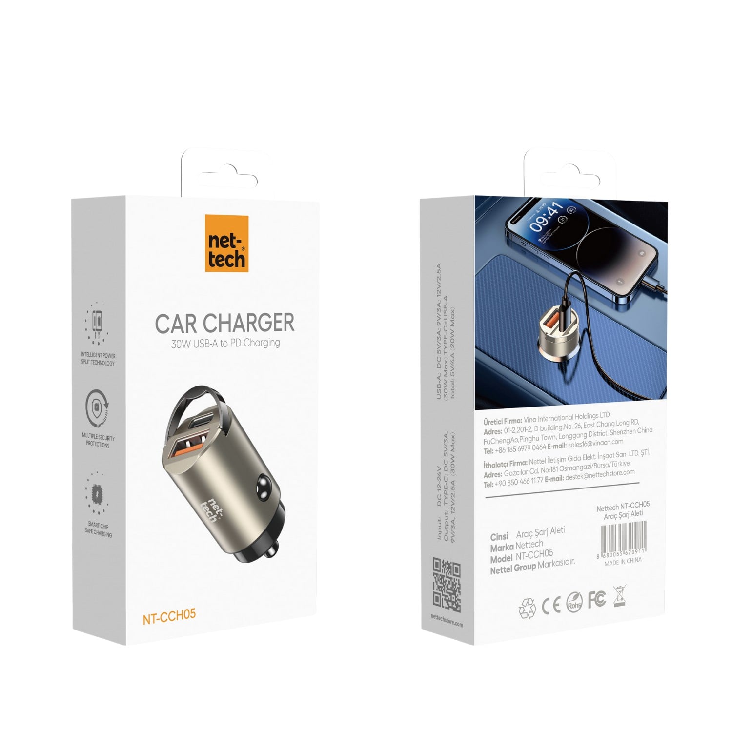 Nettech NT-CCH05 PD Usb 30W 2 Çıkışlı Araç Şarj Aleti NT-111349