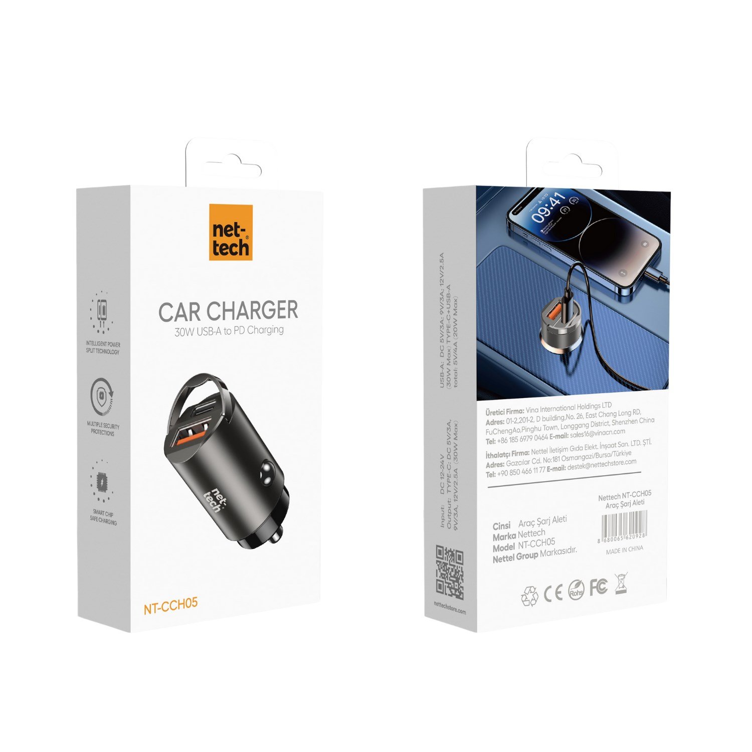 Nettech NT-CCH05 PD Usb 30W 2 Çıkışlı Araç Şarj Aleti NT-111349