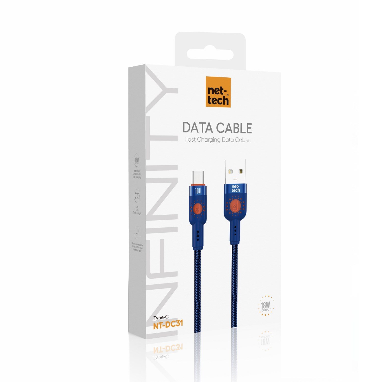 Nettech NT-DC31 18W Plastik 100 Cm Type-C Şarj ve Data Kablosu NT-108293