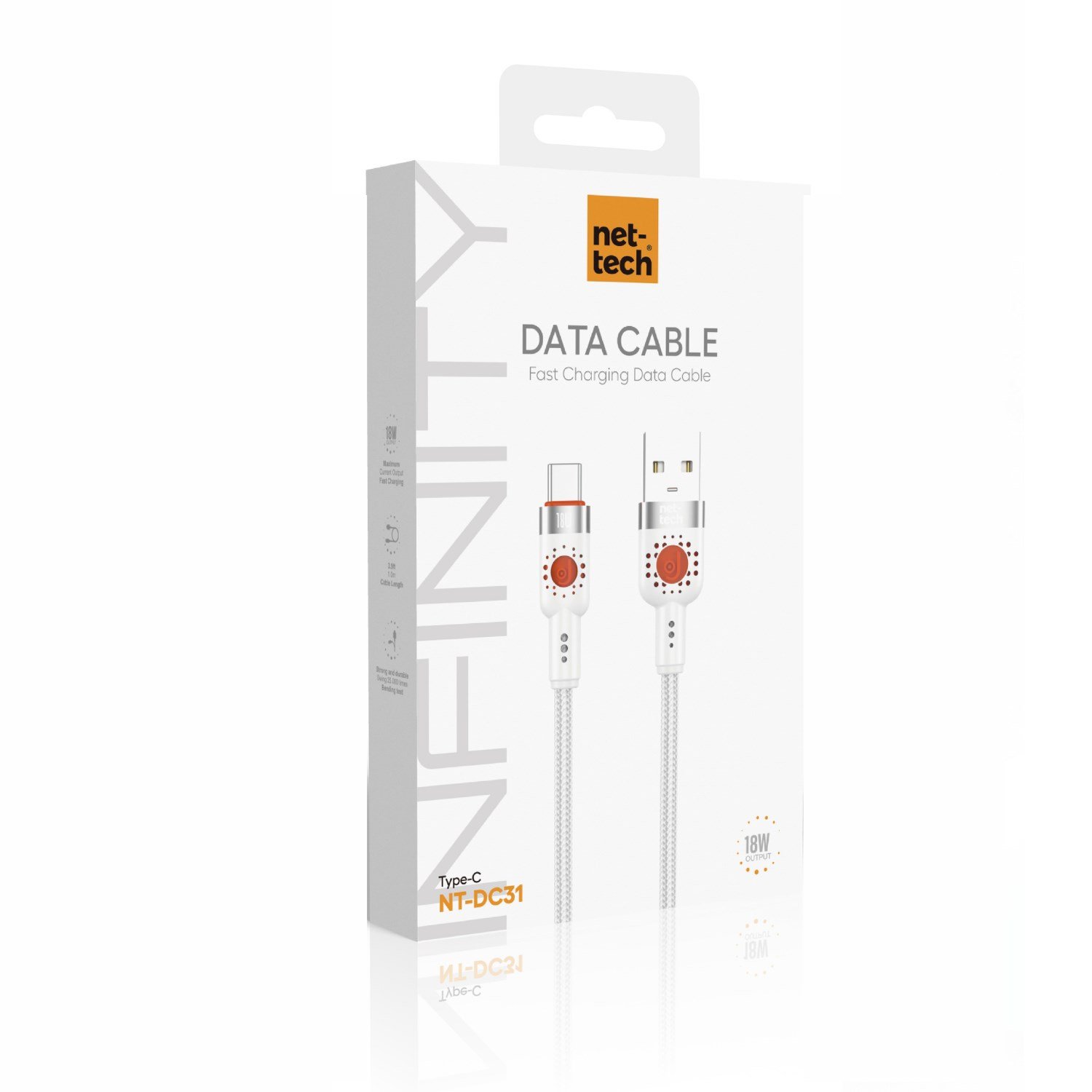 Nettech NT-DC31 18W Plastik 100 Cm Type-C Şarj ve Data Kablosu NT-108293