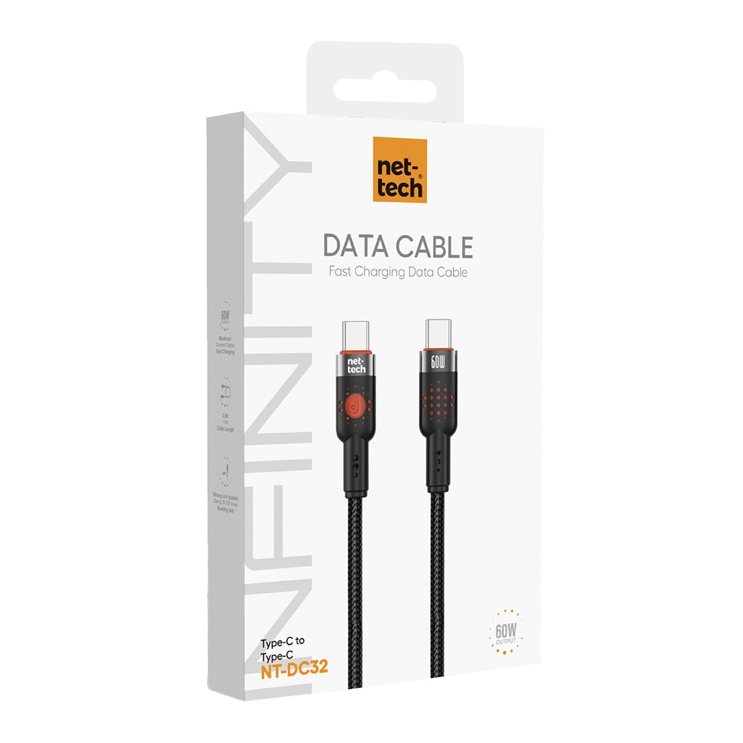 Nettech NT-DC32 60W Plastik 100 Cm Type-C To Type-C Şarj ve Data Kablosu NT-108296