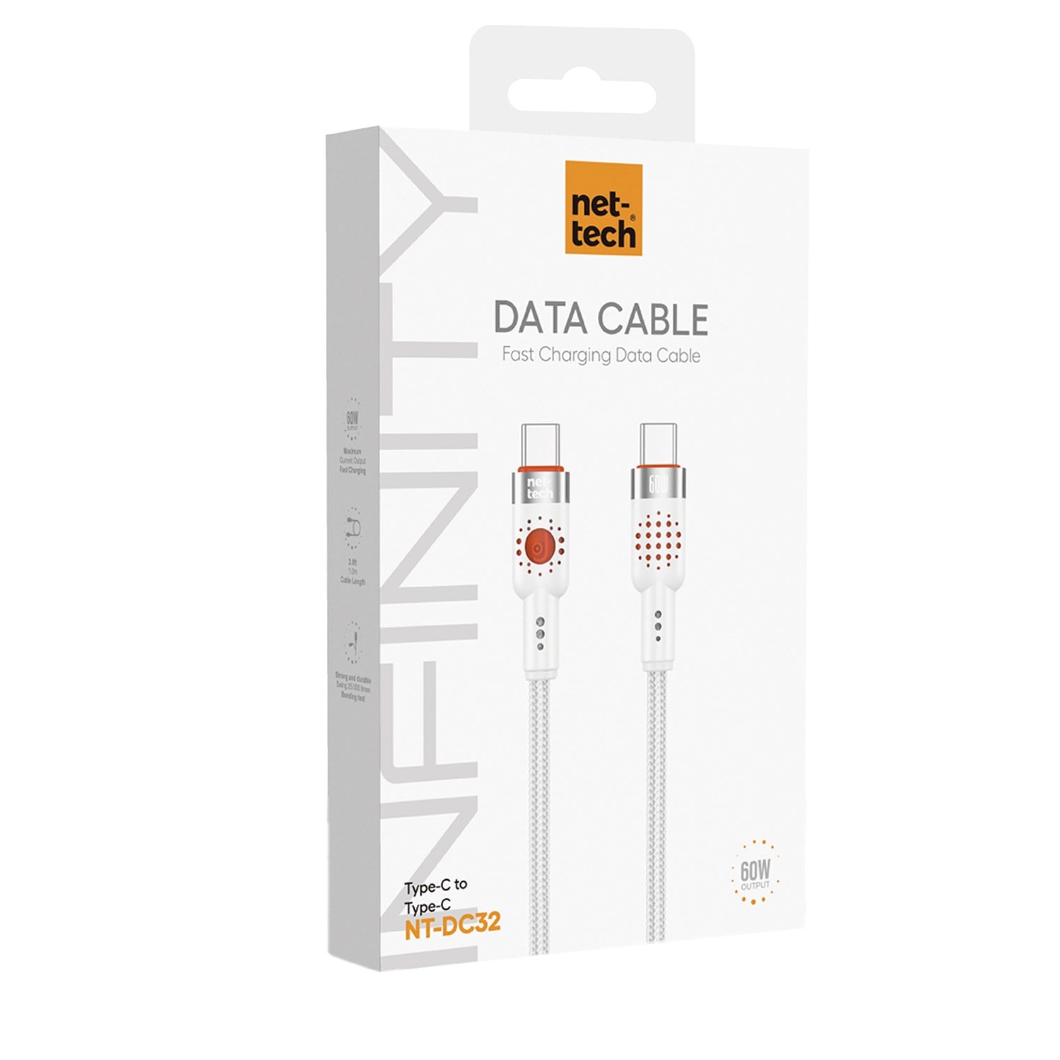 Nettech NT-DC32 60W Plastik 100 Cm Type-C To Type-C Şarj ve Data Kablosu NT-108296