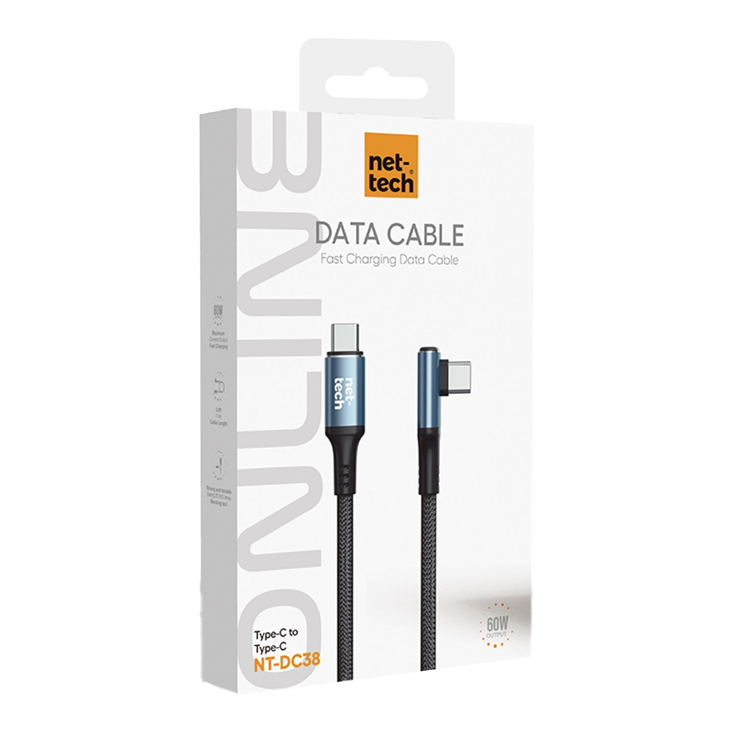 Nettech NT-DC38 60W Plastik 100 Cm Type-C To Type-C Şarj ve Data Kablosu NT-108307