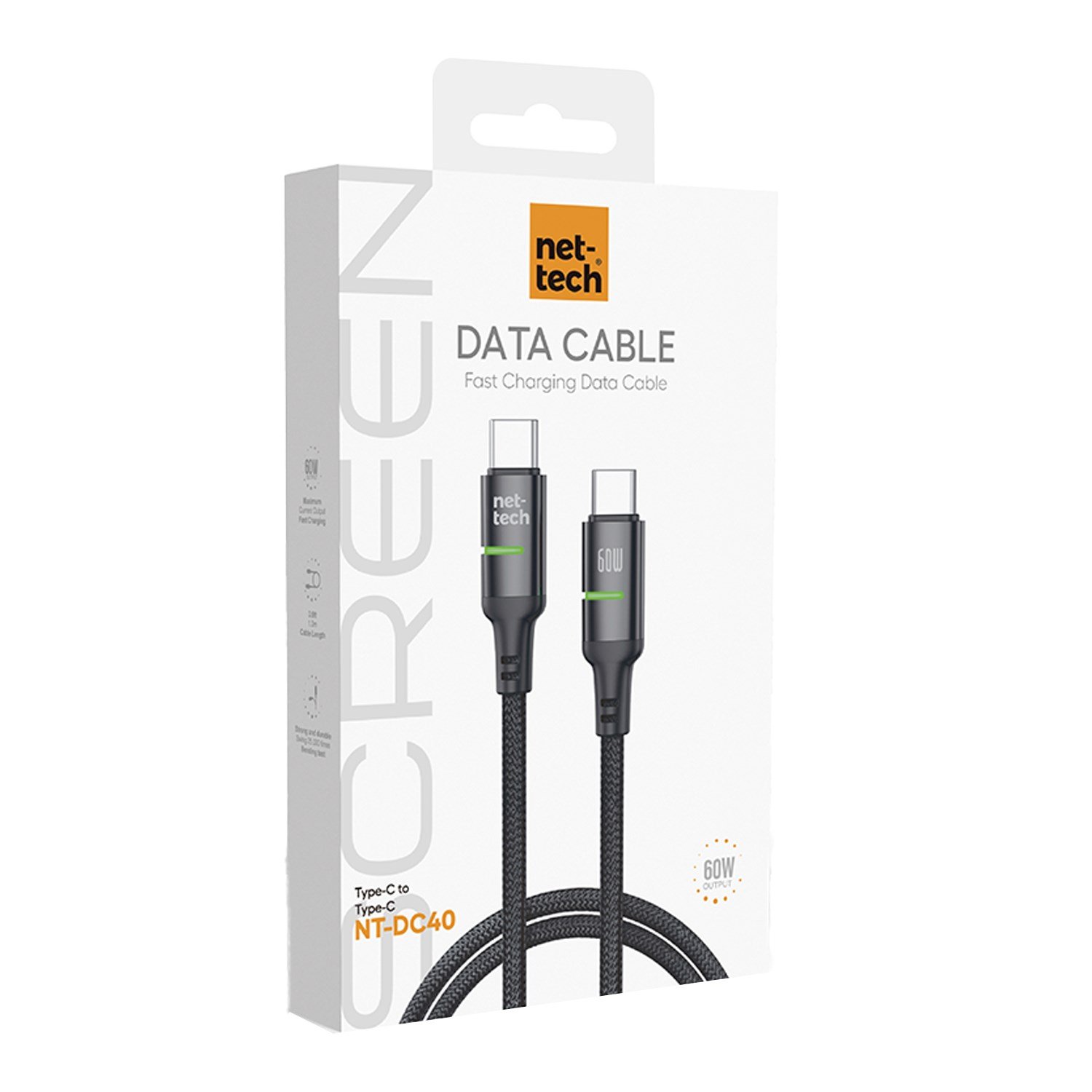Nettech NT-DC40 60W Plastik 100 Cm Type-C To Type-C Şarj ve Data Kablosu NT-108309