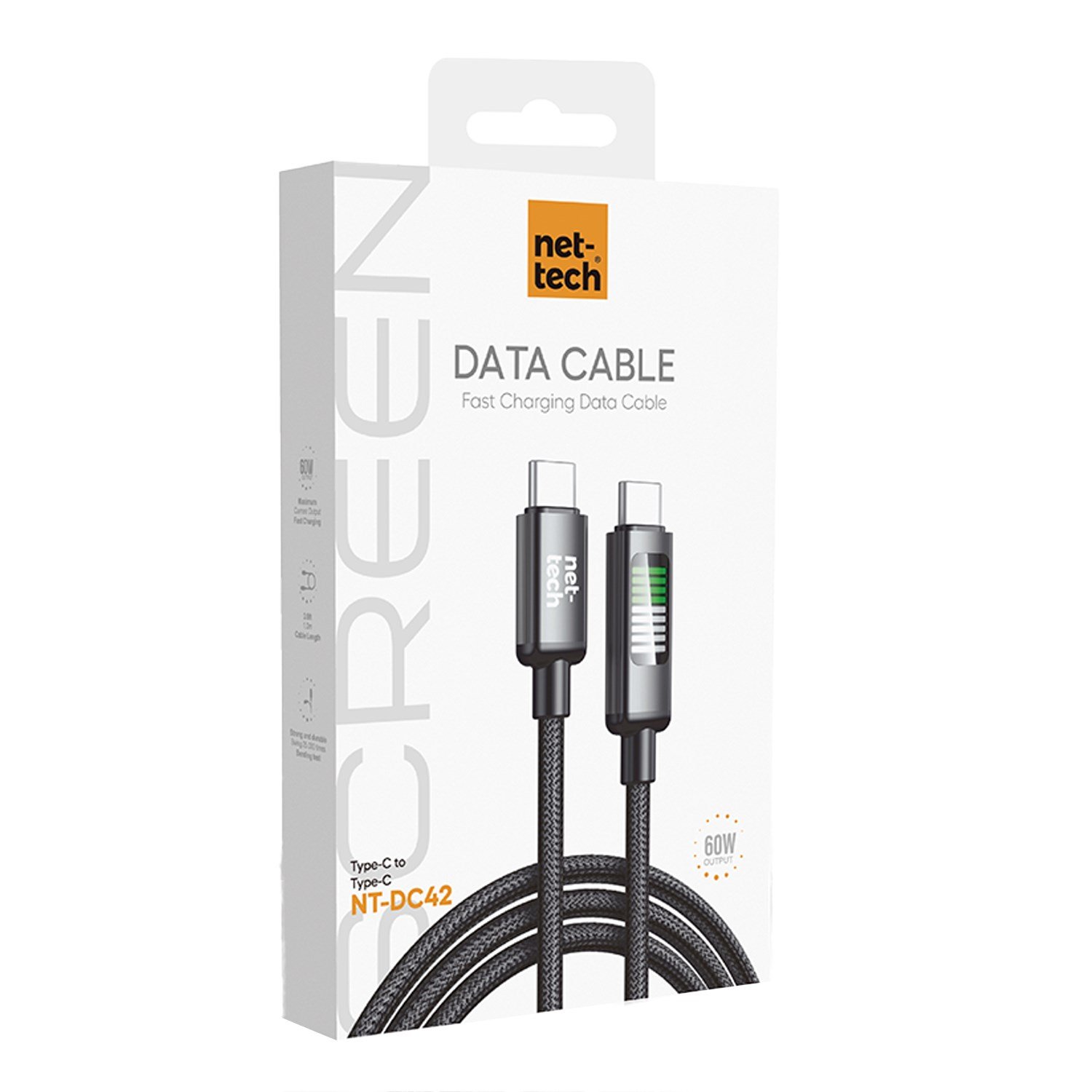 Nettech NT-DC42 60W Plastik 100 Cm Type-C To Type-C Şarj ve Data Kablosu NT-108312