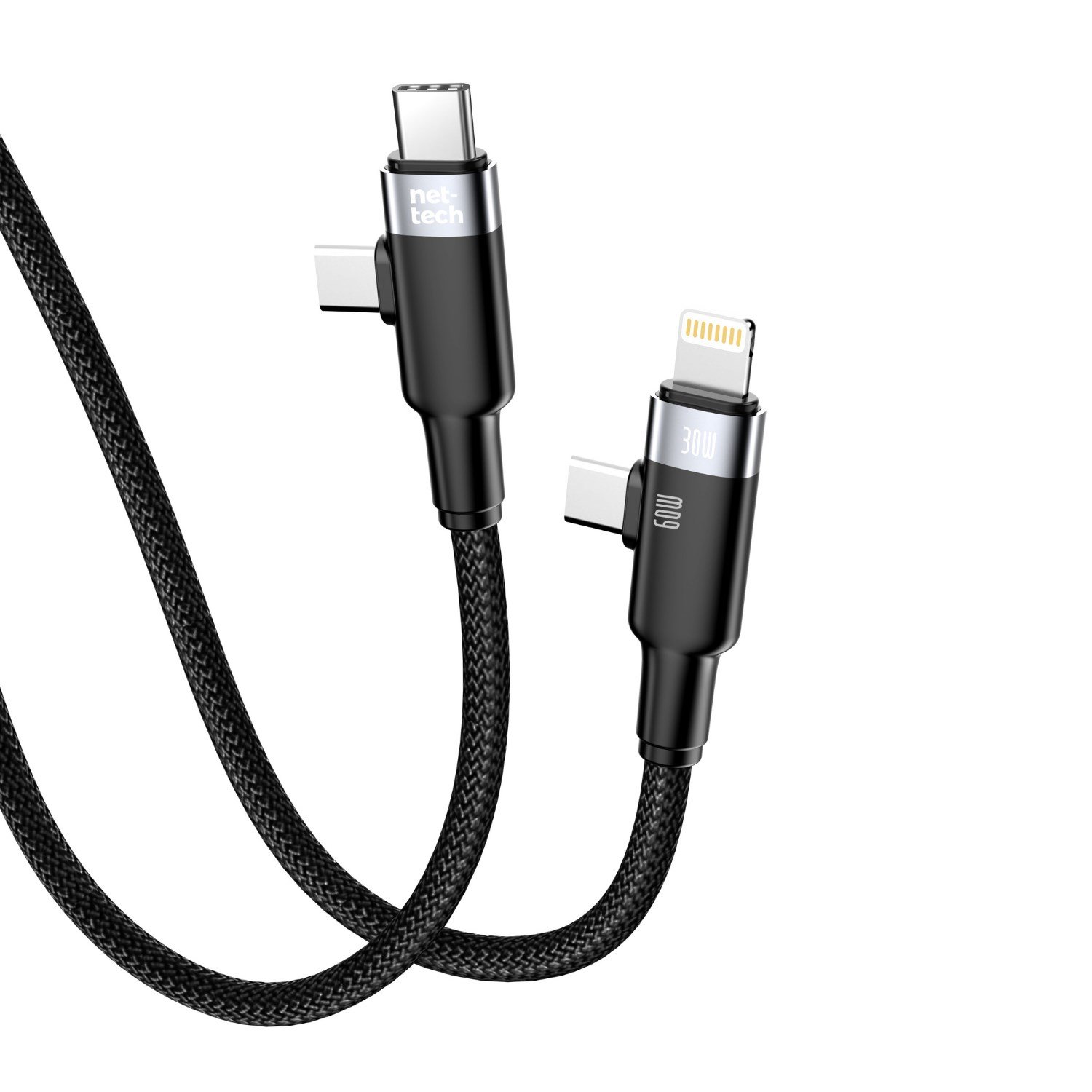 Nettech NT-DC45 60W+30W Plastik 100 Cm Type-C To Type-C+Lightning Şarj ve Data Kablosu NT-108316