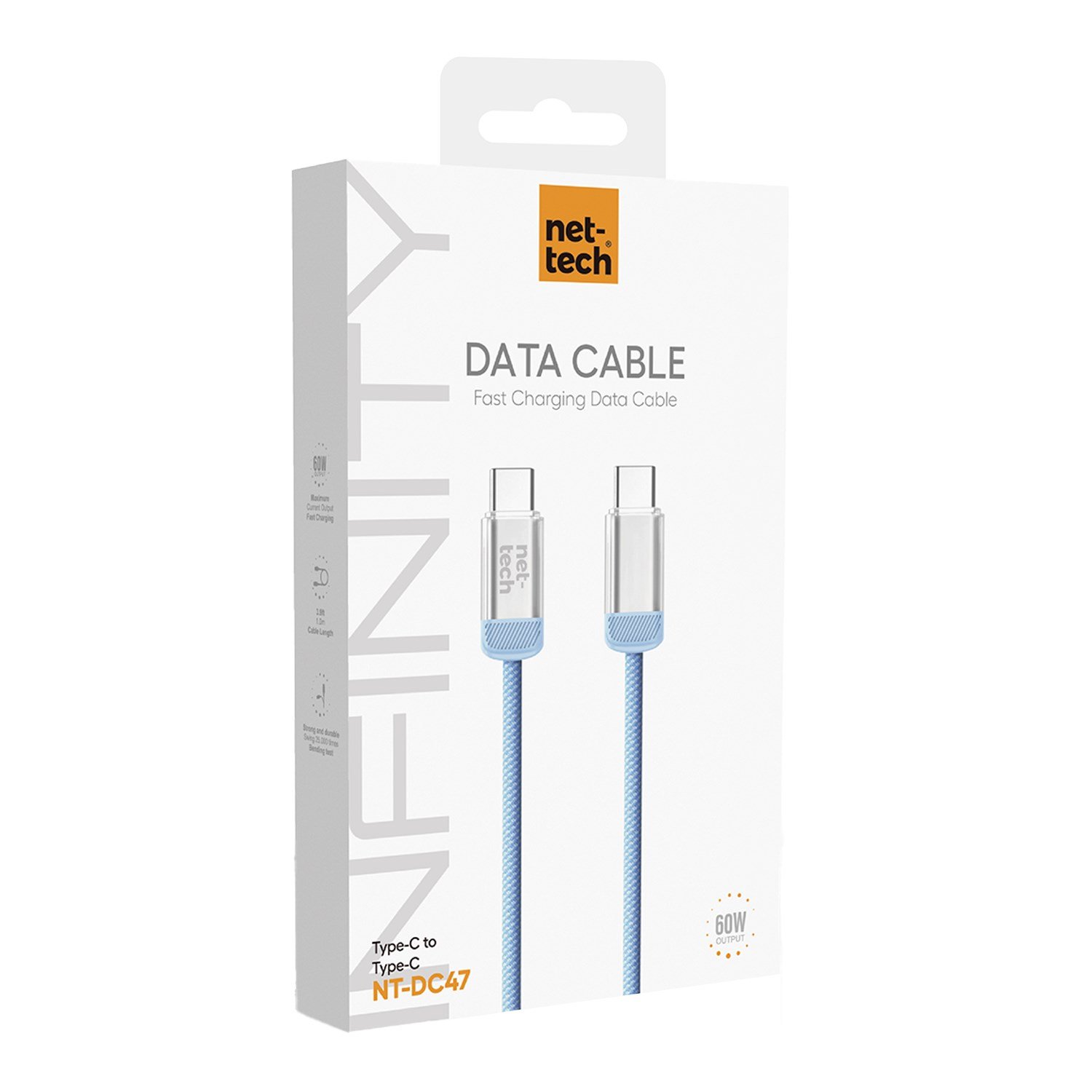 Nettech NT-DC47 60W Plastik 100 Cm Type-C To Type-C Şarj ve Data Kablosu NT-108318