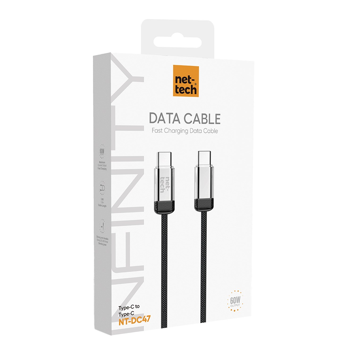Nettech NT-DC47 60W Plastik 100 Cm Type-C To Type-C Şarj ve Data Kablosu NT-108318