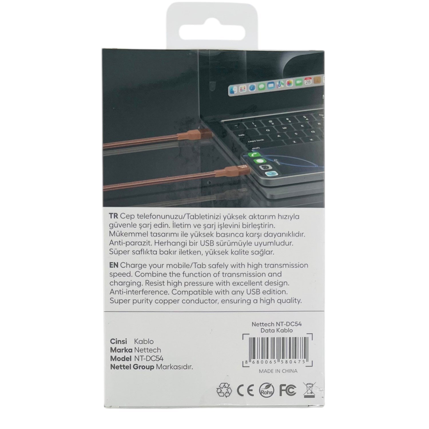 Nettech NT-DC54 Magnetic 100W İp Örgü 100 Cm Type-C To Type-C Şarj ve Data Kablosu NT-113833