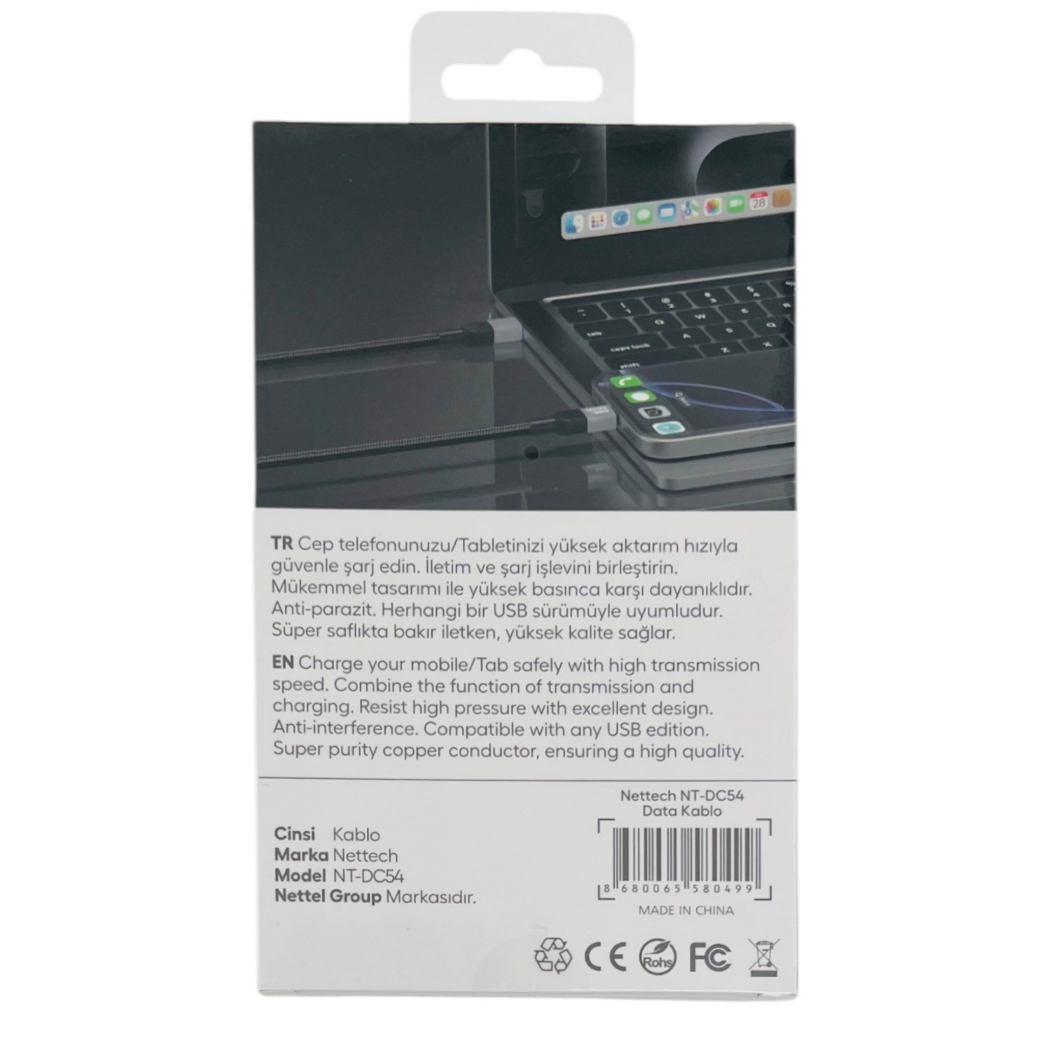 Nettech NT-DC54 Magnetic 100W İp Örgü 100 Cm Type-C To Type-C Şarj ve Data Kablosu NT-113833
