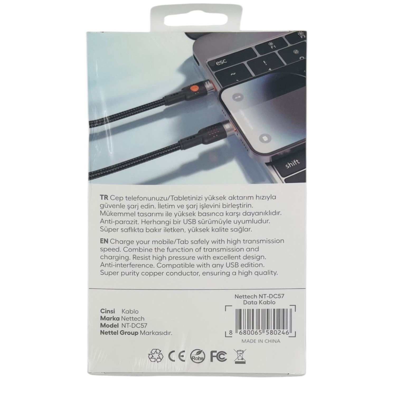 Nettech NT-DC57 30W İp Örgü 300 Cm Type-C To Lightning Şarj ve Data Kablosu NT-113850
