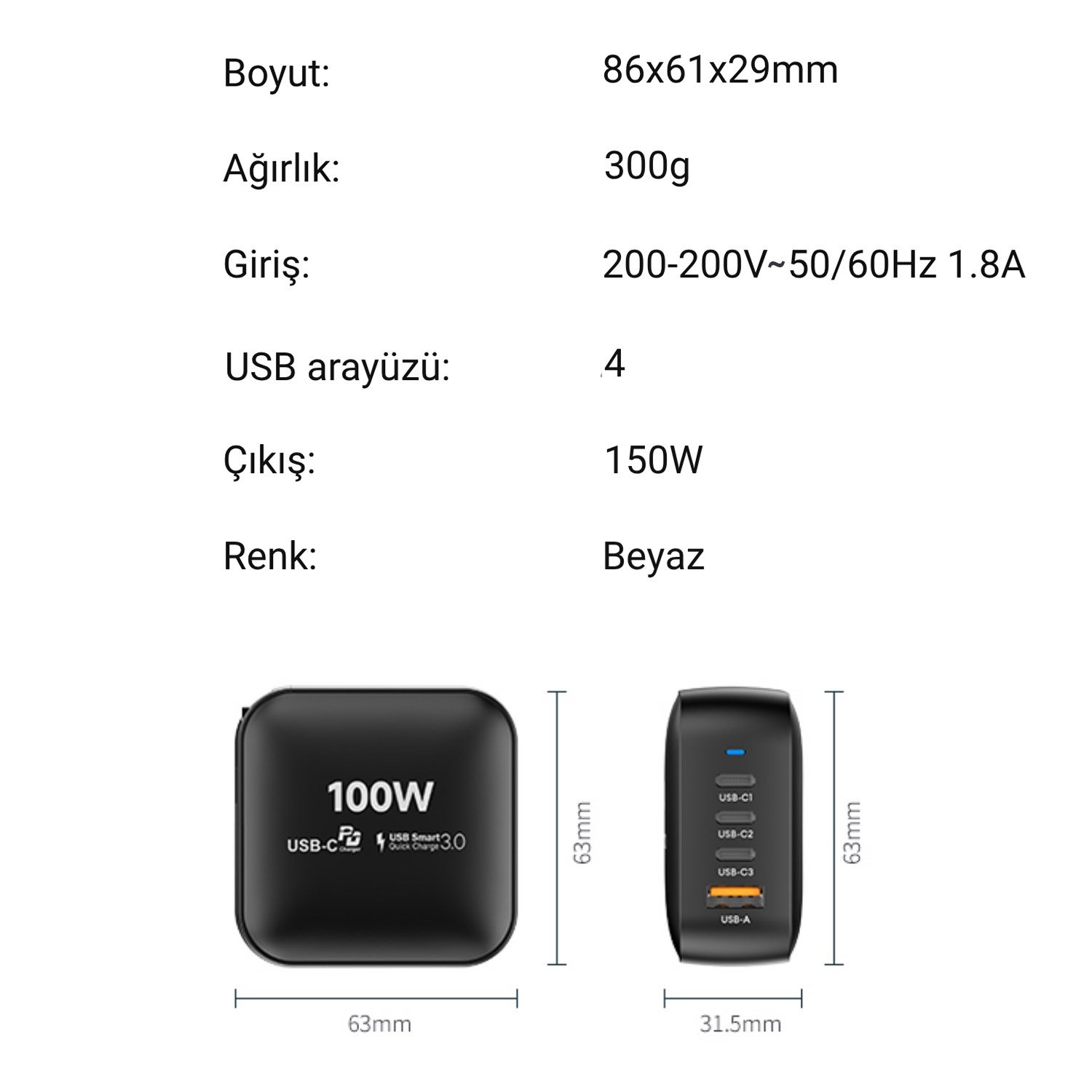 Nettech NT-HCH09 100W PD+QC GaNPrime Şarj Aleti NT-HCH09