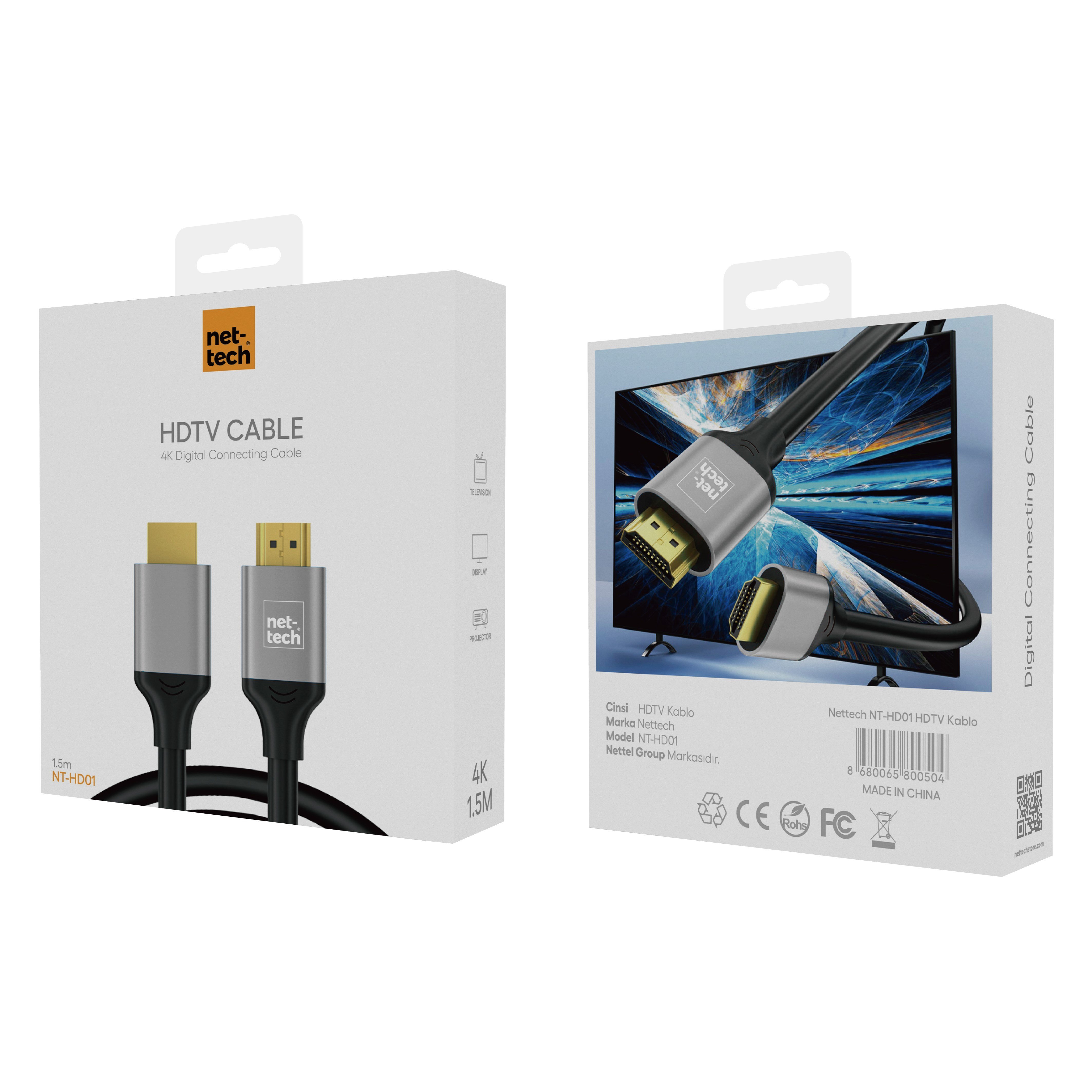 Nettech NT-HD01 4K İp Örgü 150 Cm Hdmi Kablo NT-100949