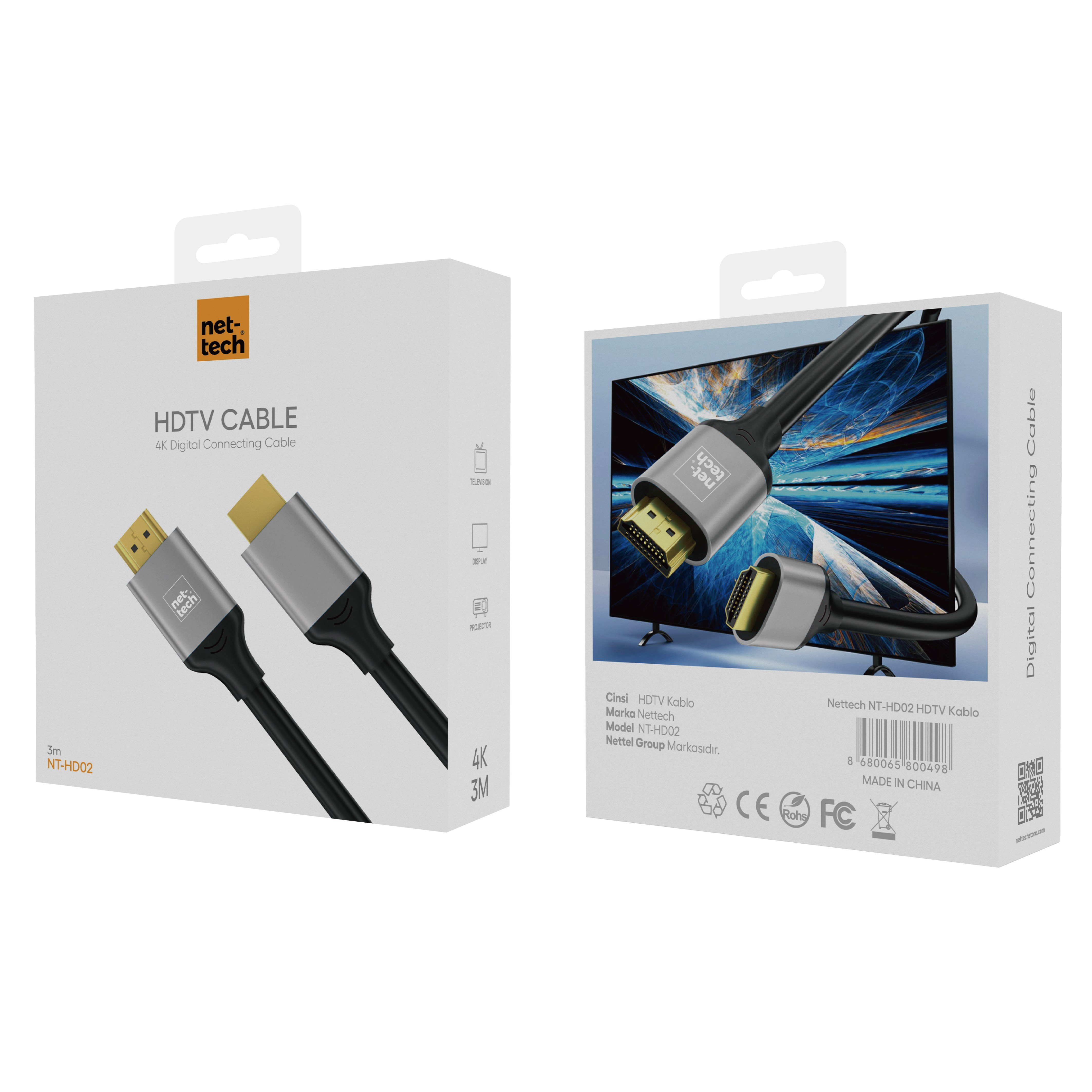 Nettech NT-HD02 4K İp Örgü 300 Cm Hdmi Kablo NT-100950