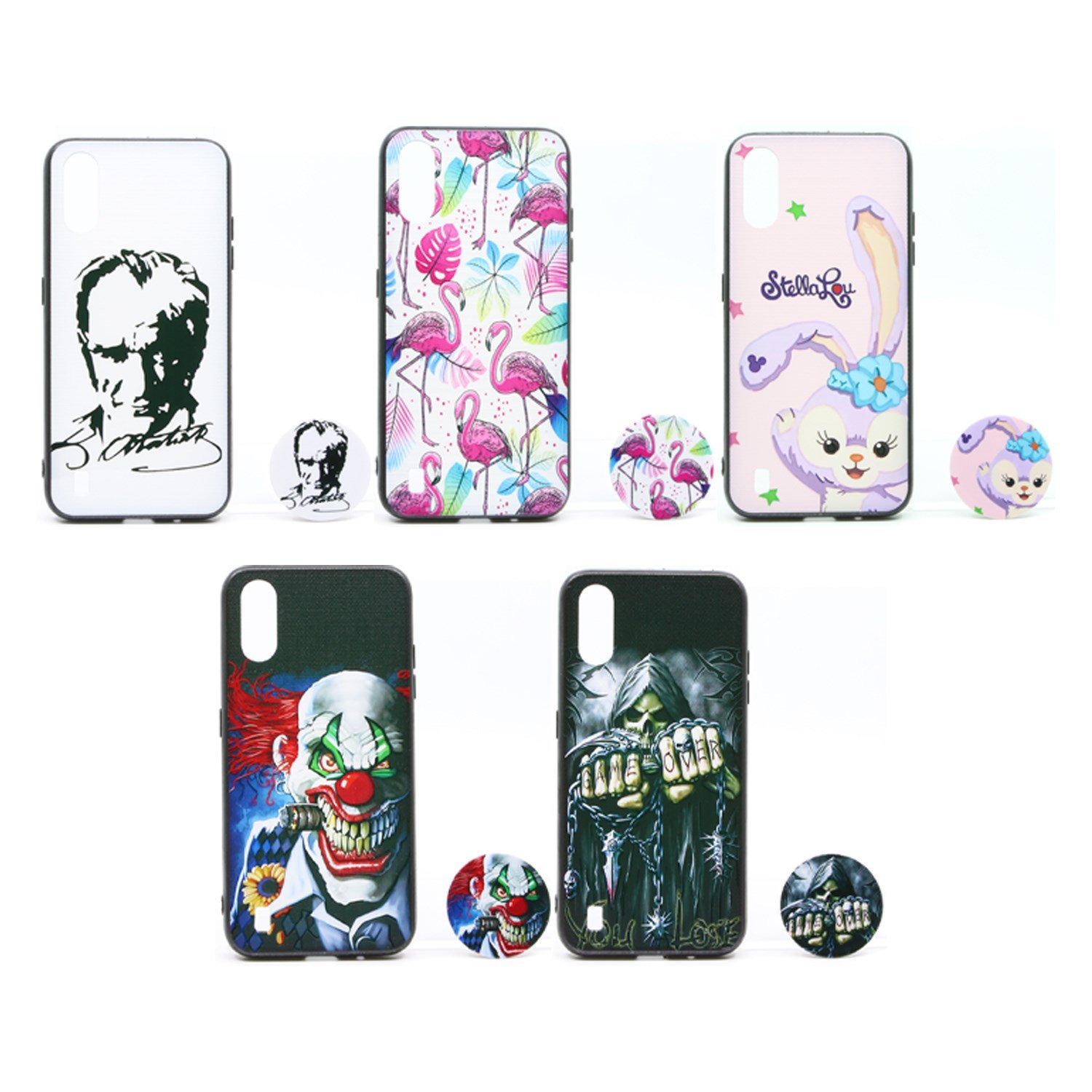 Nettech Samsung Galaxy A01 Uyumlu Desenli Popsocket Seri Arka Koruma Kılıf NT-79702