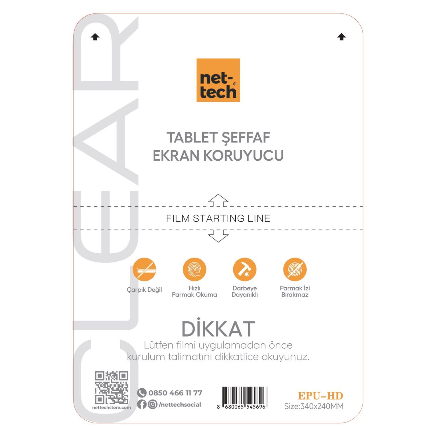 Nettech Uyumlu Büyük Boy Tablet Şeffaf Kesme Nano Ekran Koruyucu NT-115975