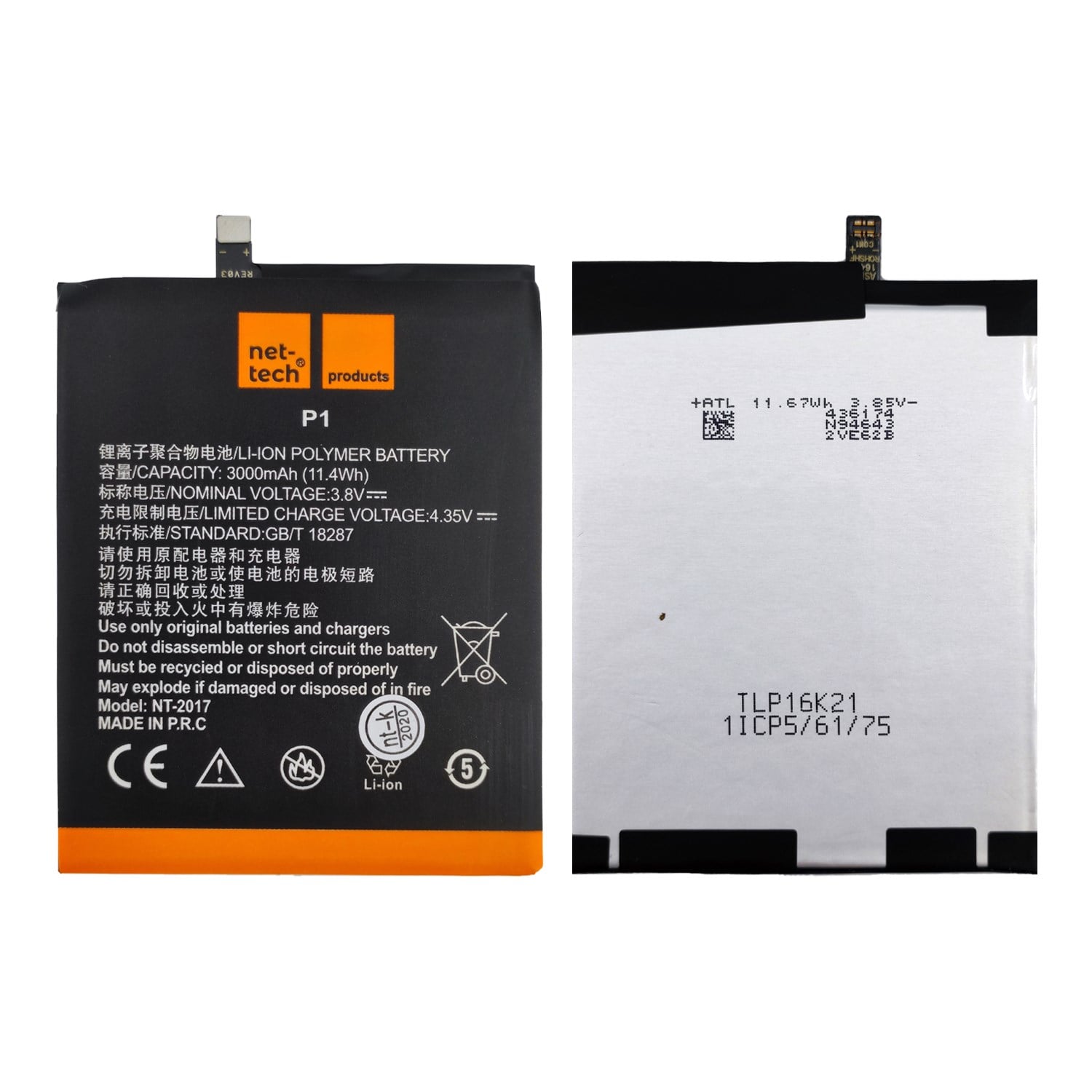 Teknonet Casper Via P1 Uyumlu Nettech NT-2017 3000 MAh Batarya NT-82538