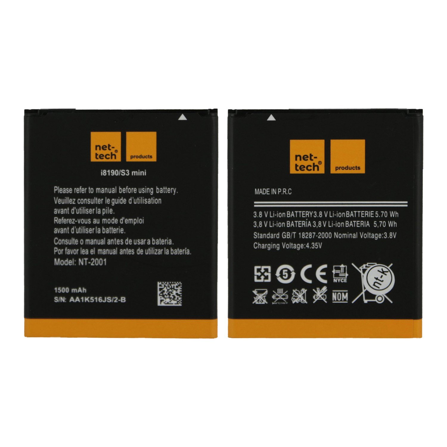 Teknonet Samsung Galaxy I8190 S3 Mini Uyumlu Nettech 1500 MAh Batarya NT-32421