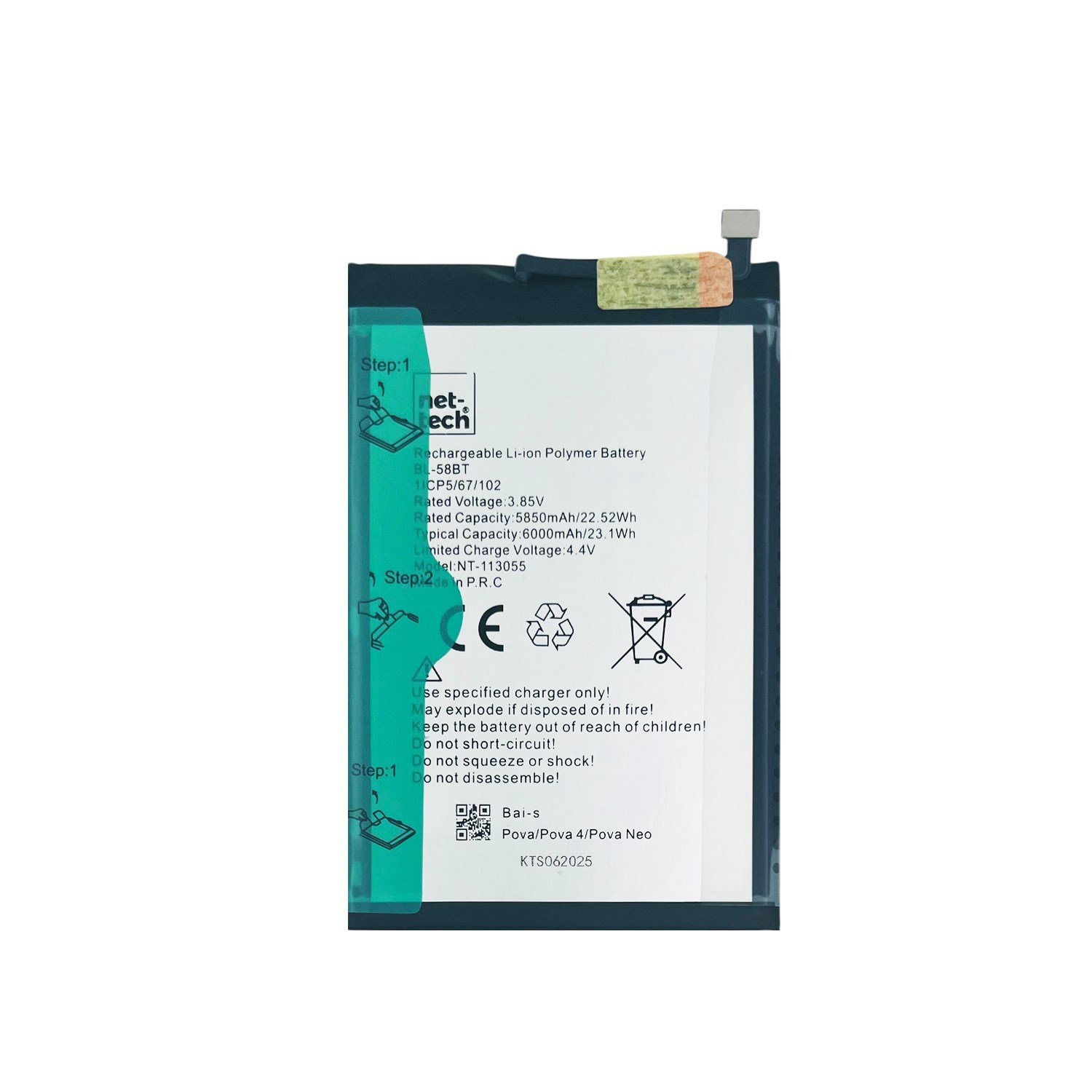 Teknonet Tecno Pova Uyumlu Nettech BL-58BT 6000 MAh Batarya NT-113055