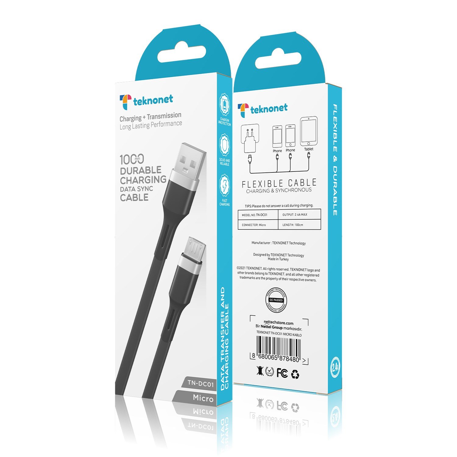 Teknonet TN-DC01 Plastik 100 Cm Micro Şarj ve Data Kablosu NT-92567
