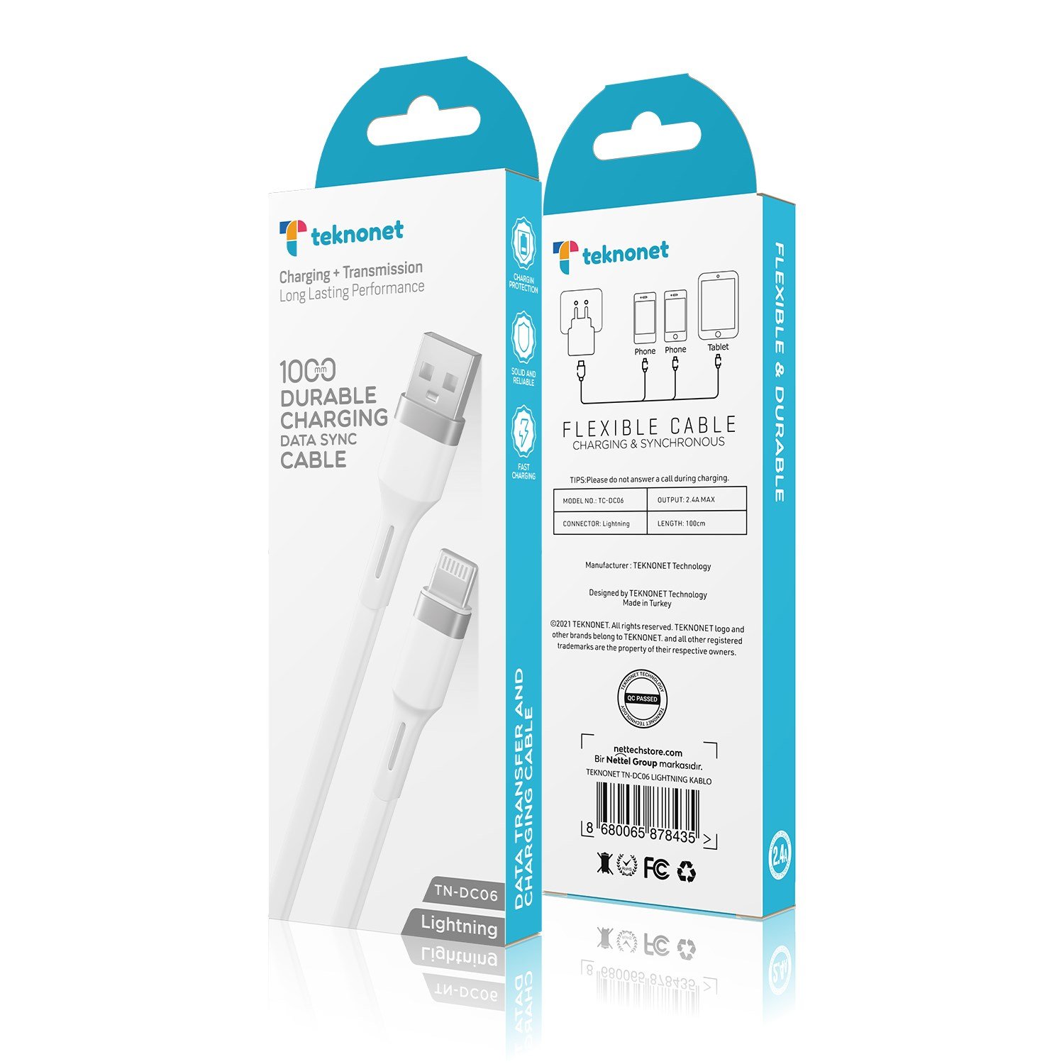 Teknonet TN-DC05 Plastik 100 Cm Lightning Şarj ve Data Kablosu NT-92571