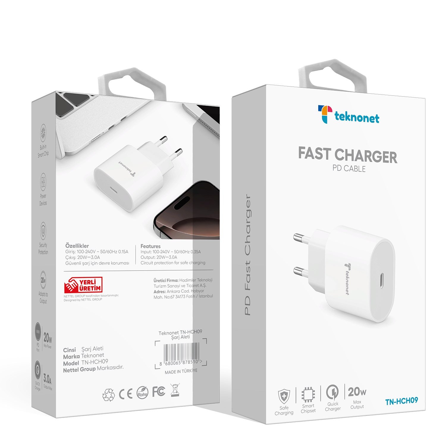 Teknonet TN-HCH09 20W PD 3000 mAh Şarj Aleti NT-92564