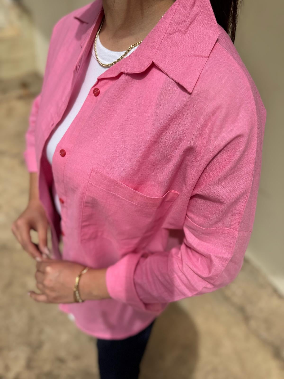 Pembe Keten Gömlek