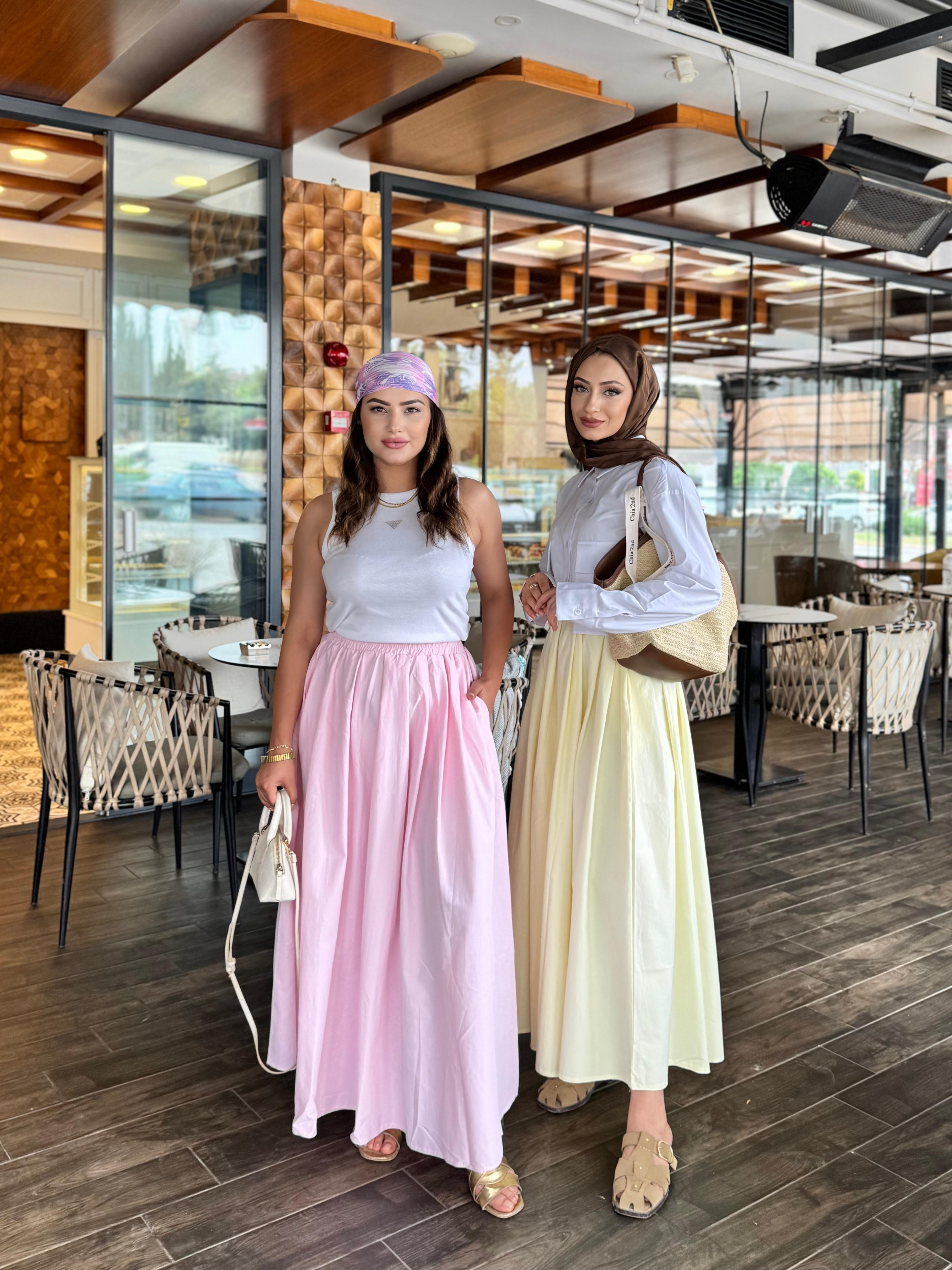 PEMBE MAXİ BOY POPLİN ETEK