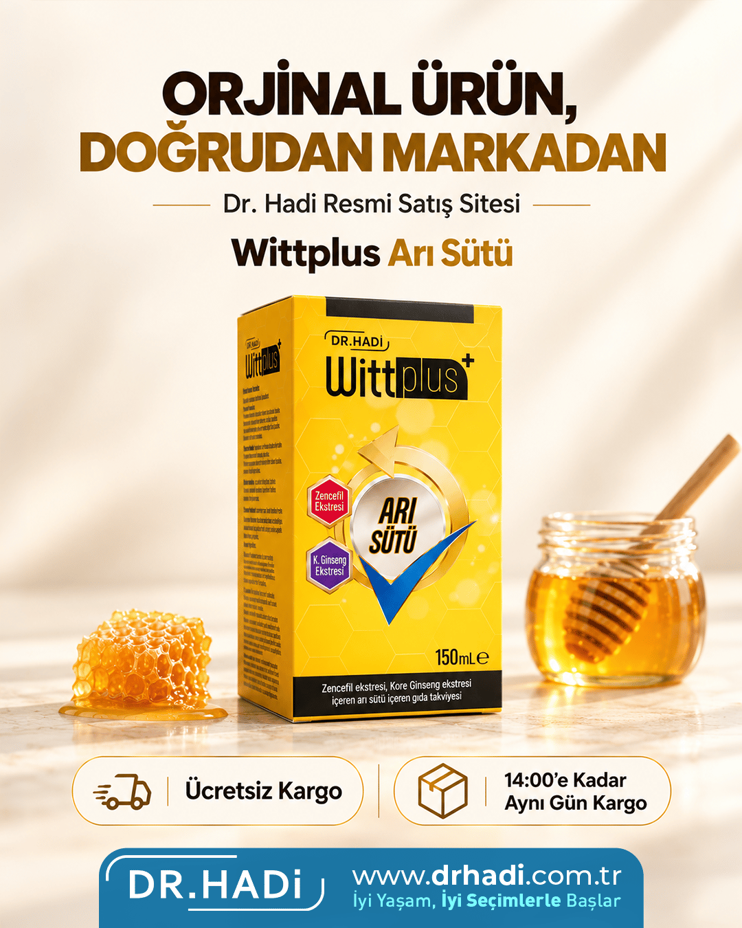 Dr. Hadi Wittplus – Arı Sütü, Zencefil ve Ginseng İçeren Takviye Edici Gıda - 150 ml