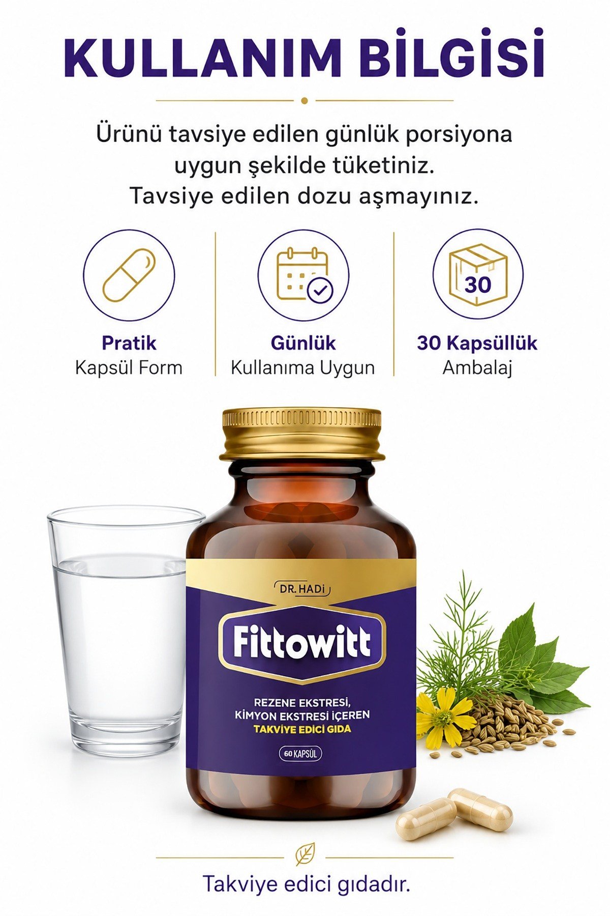 Dr Hadi Fittowitt - Rezene İçeren Takviye edici Gıda - 60 Kapsül 
