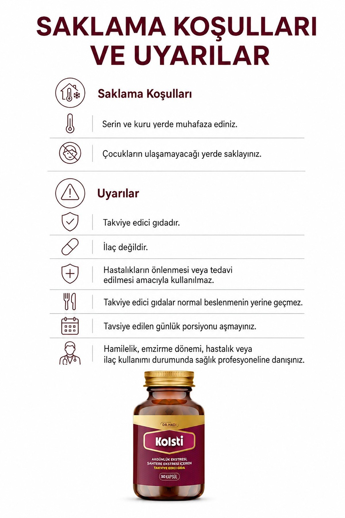 Dr Hadi Kolsti - Keten Tohumu - Süpürge Otu - Akgünlük Ekstresi İçeren Takviye Edici Gıda - 30 Kapsül 